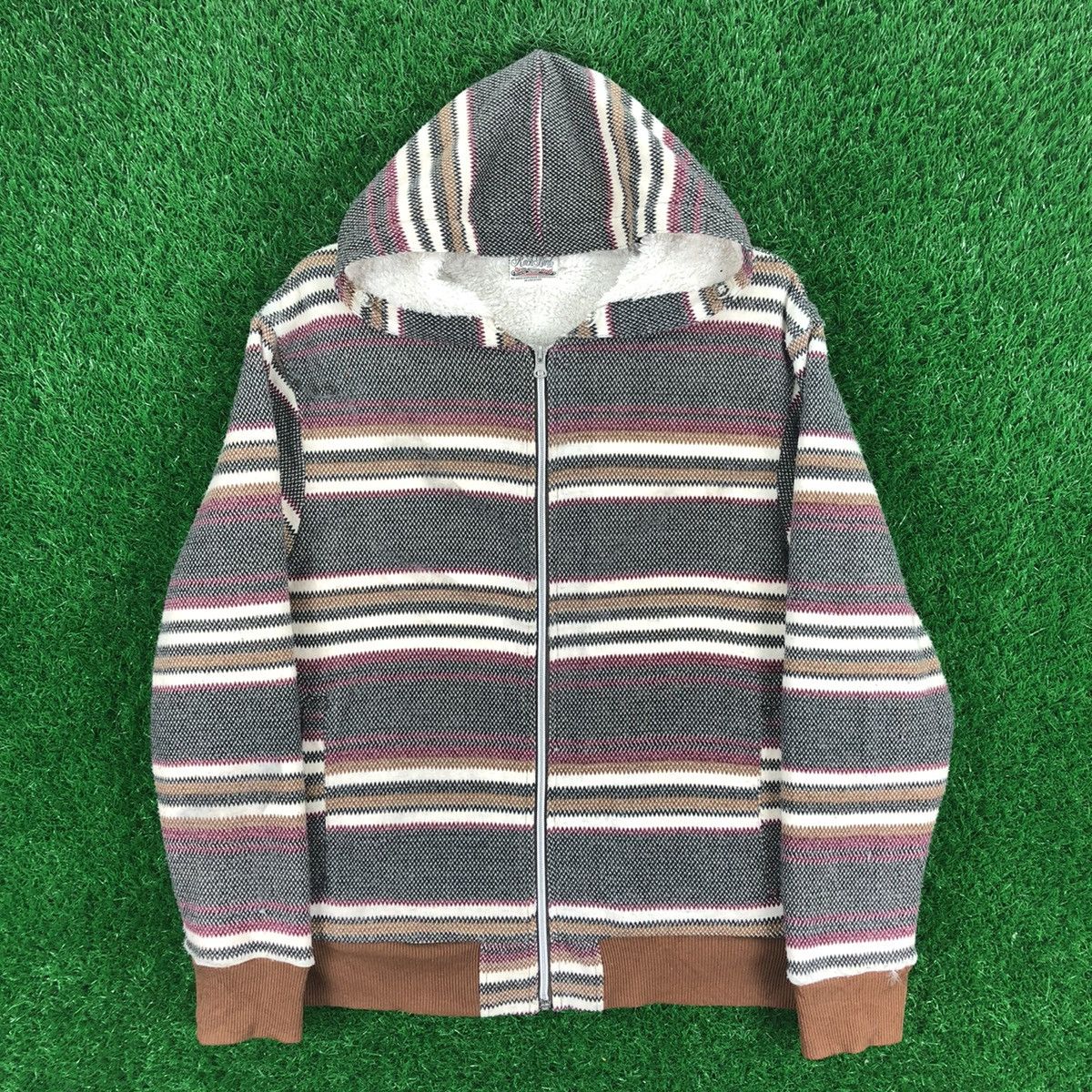 Japanese Brand Vintage Navajo Knit Sweater Hoodie Fleece Lining by Rackbird Size US M / EU 48-50 / 2 - 1 Thumbnail