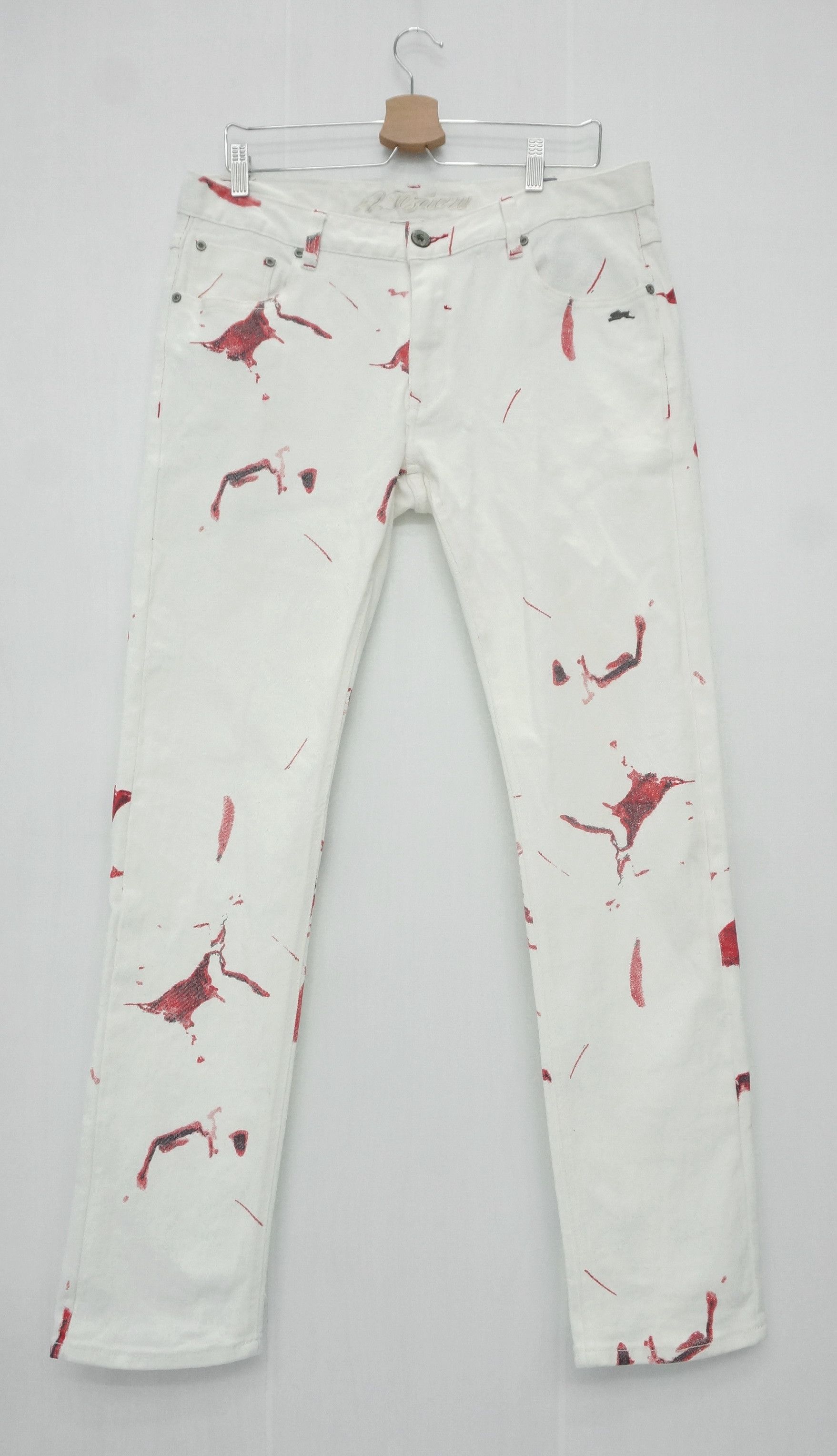 Other 🔥 Dope Bloodspill Printed 🔥 Design Offwhite jeans Size US 37 - 2 Thumbnail