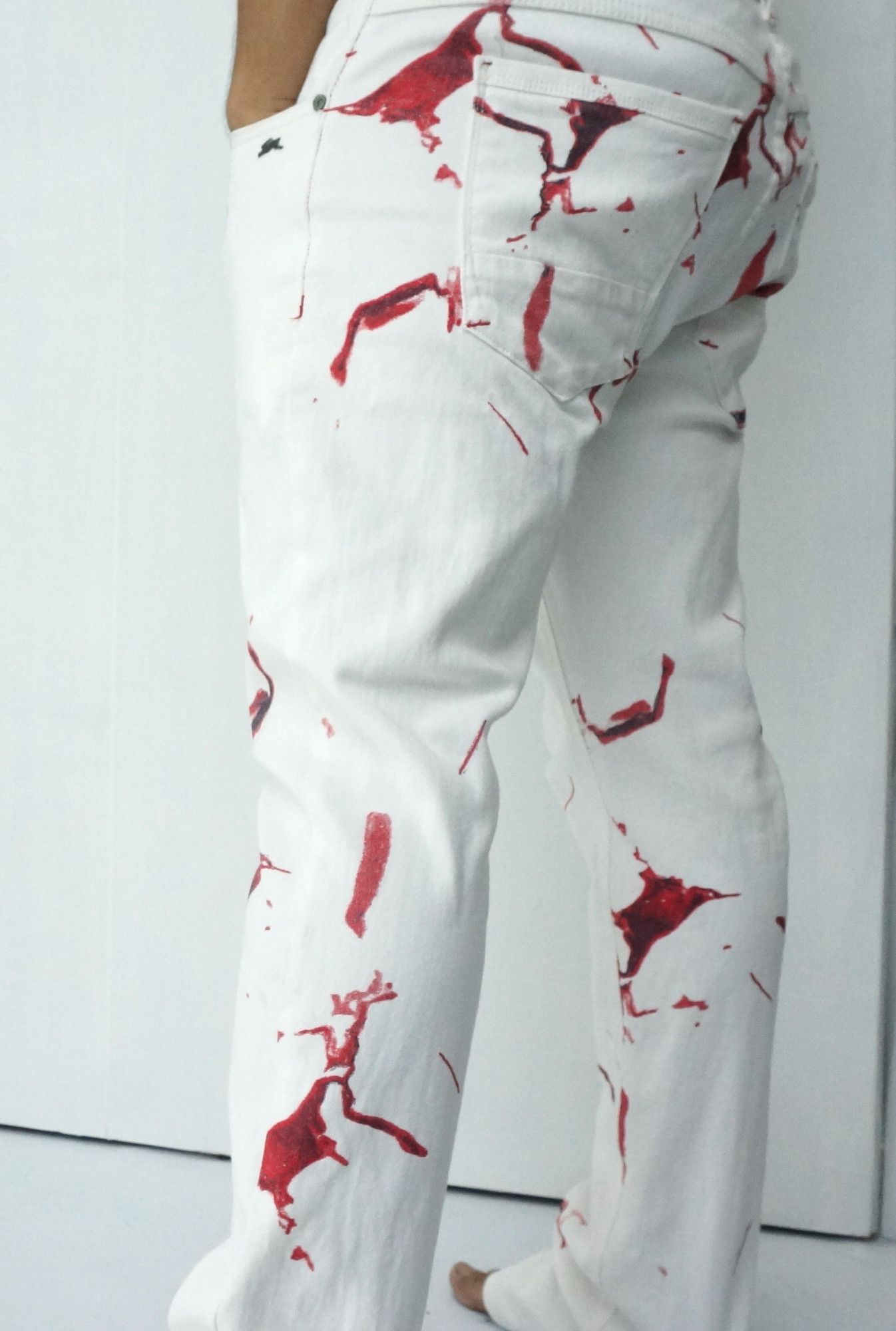 Other 🔥 Dope Bloodspill Printed 🔥 Design Offwhite jeans Size US 37 - 5 Thumbnail