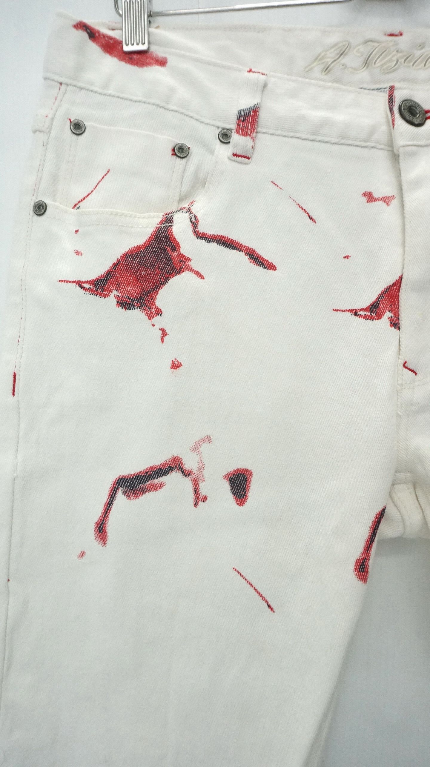 Other 🔥 Dope Bloodspill Printed 🔥 Design Offwhite jeans Size US 37 - 9 Thumbnail