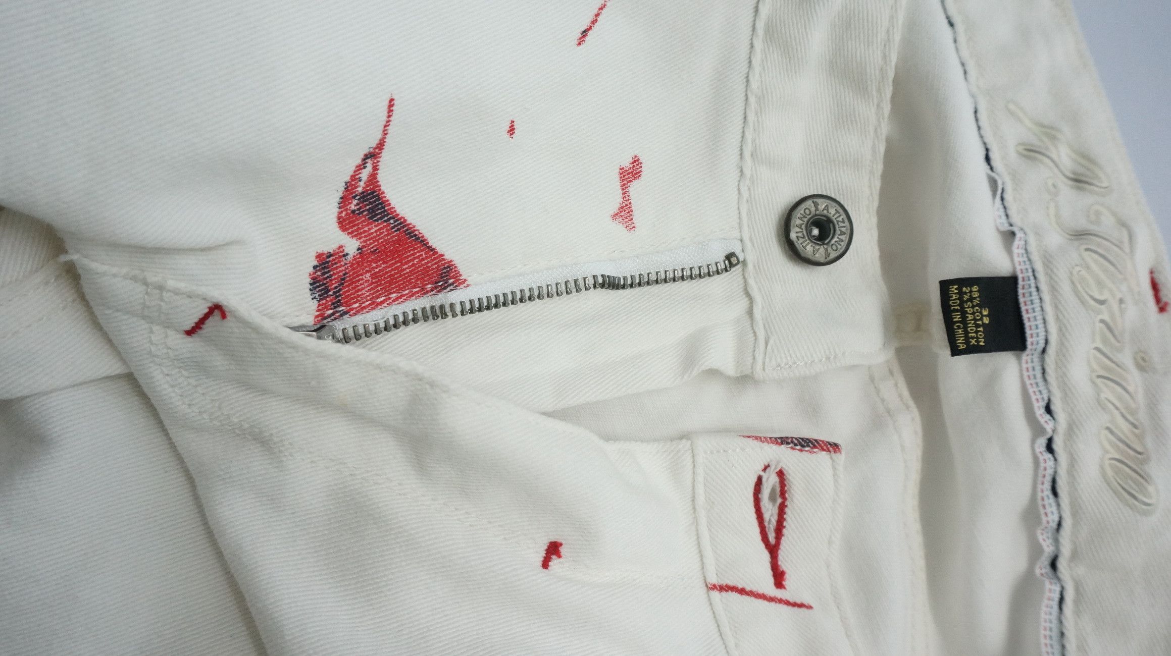 Other 🔥 Dope Bloodspill Printed 🔥 Design Offwhite jeans Size US 37 - 22 Thumbnail