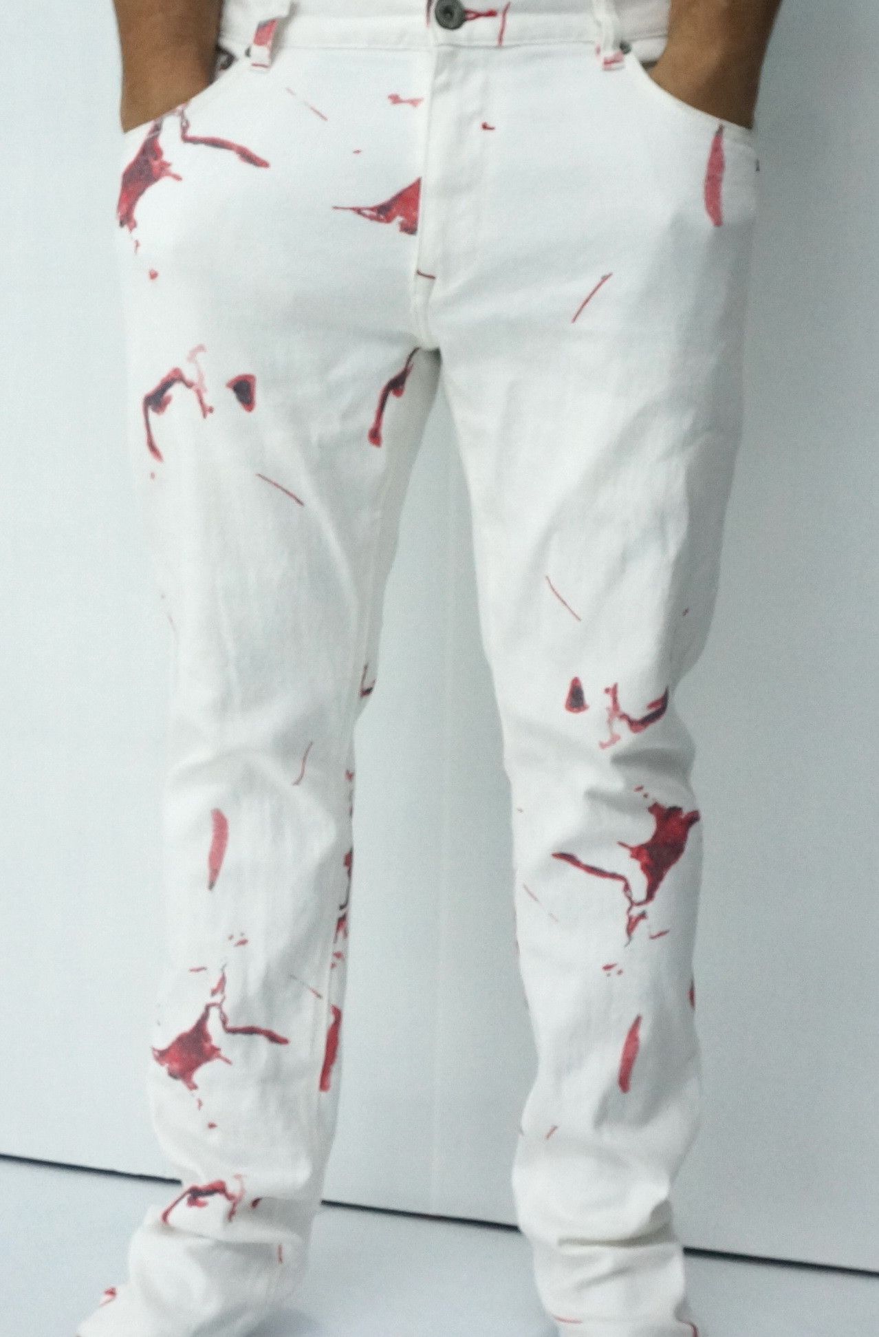 Other 🔥 Dope Bloodspill Printed 🔥 Design Offwhite jeans Size US 37 - 4 Thumbnail