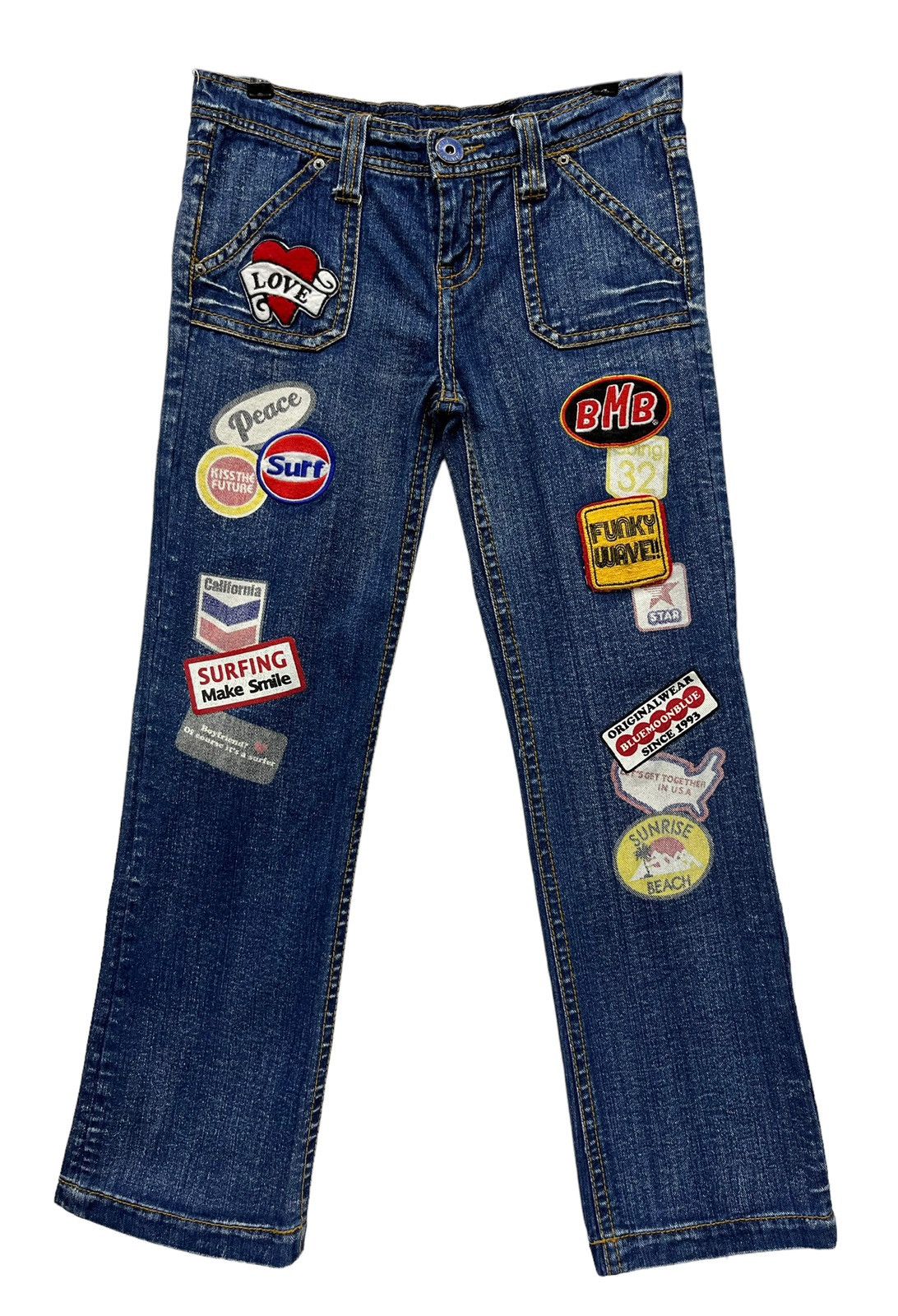 Moon Collective 🌙 BLUE MOON BLUE Embroidered Printed Patches Low Rise Slim Size 30" / US 8 / IT 44 - 2 Thumbnail