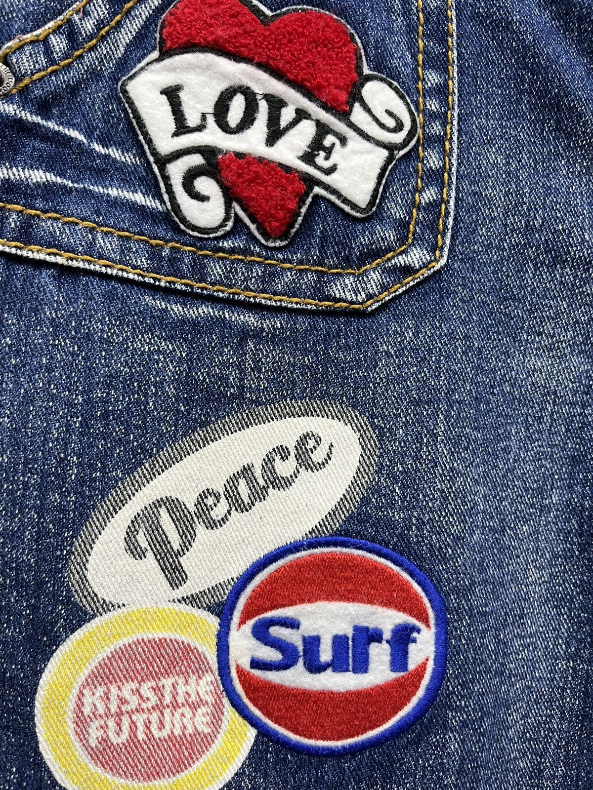 Moon Collective 🌙 BLUE MOON BLUE Embroidered Printed Patches Low Rise Slim Size 30" / US 8 / IT 44 - 5 Thumbnail