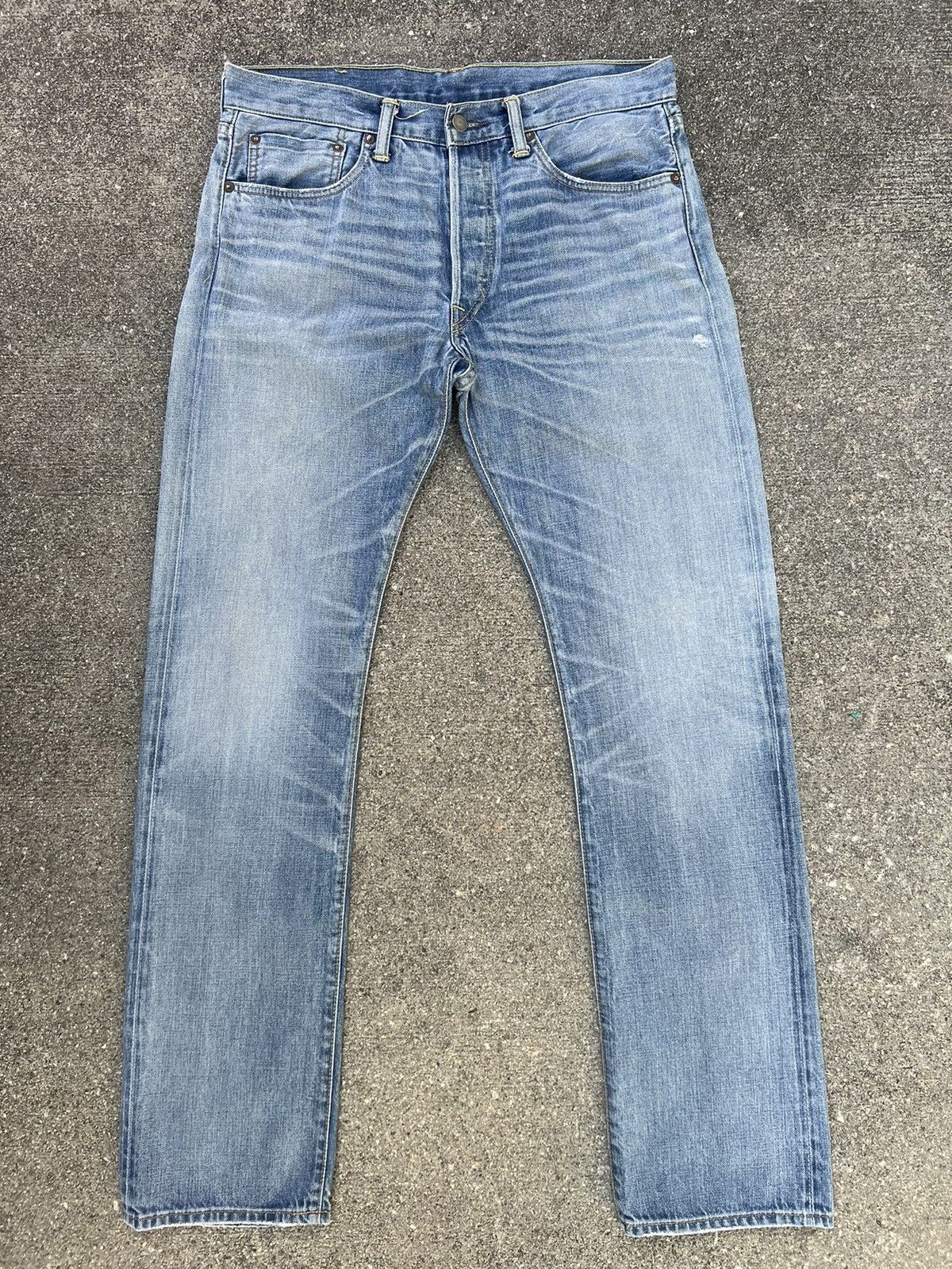 RRL Ralph Lauren × Ralph Lauren RRL Fade Light Blue Rips Denim Low 