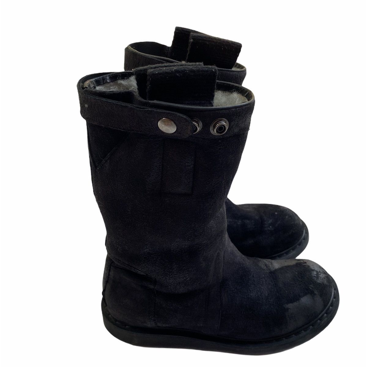 image of Rick Owens Vicious Shearling Pull Over Boots in Black, Men's (Size 7)