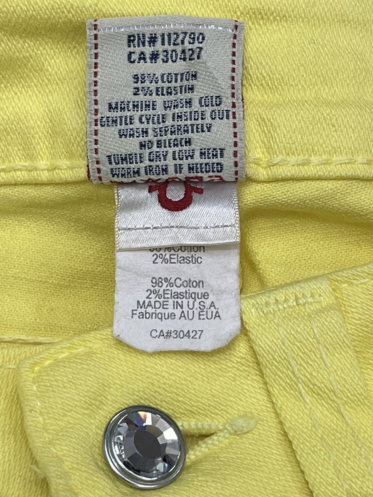 True Religion 🔥SICK YELLOW T RELIGION DISCO CANDICE Crystal Button Flared Size 29" - 12 Thumbnail