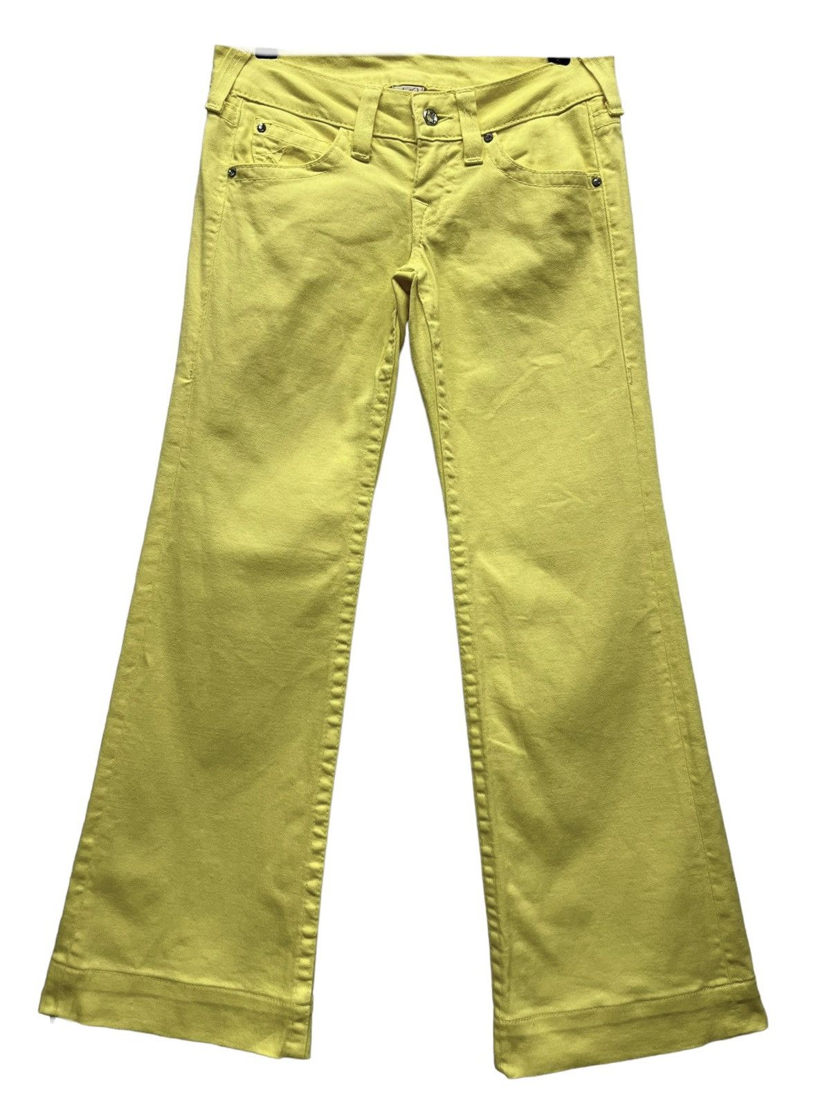 True Religion 🔥SICK YELLOW T RELIGION DISCO CANDICE Crystal Button Flared Size 29" - 6 Thumbnail