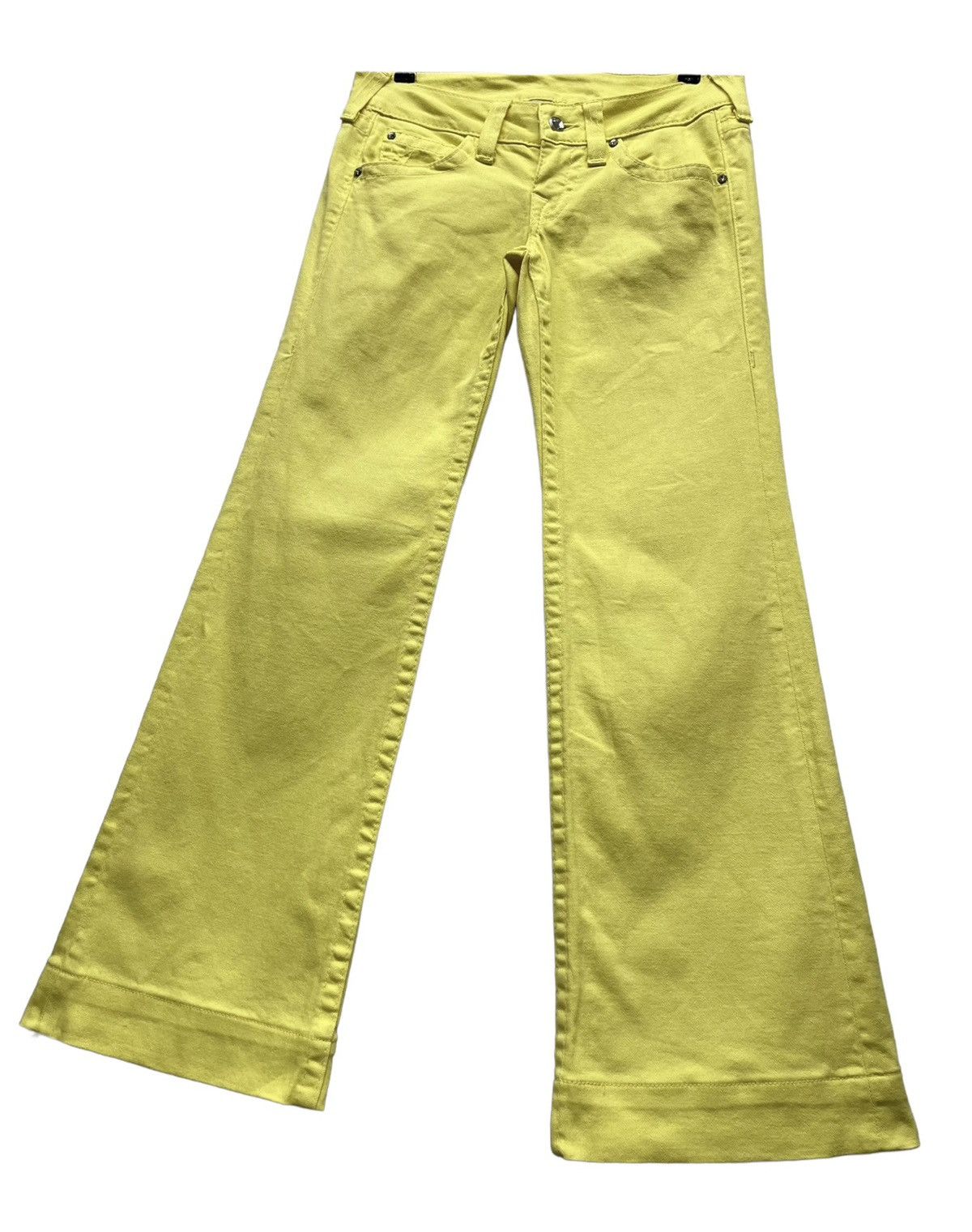 True Religion 🔥SICK YELLOW T RELIGION DISCO CANDICE Crystal Button Flared Size 29" - 5 Thumbnail