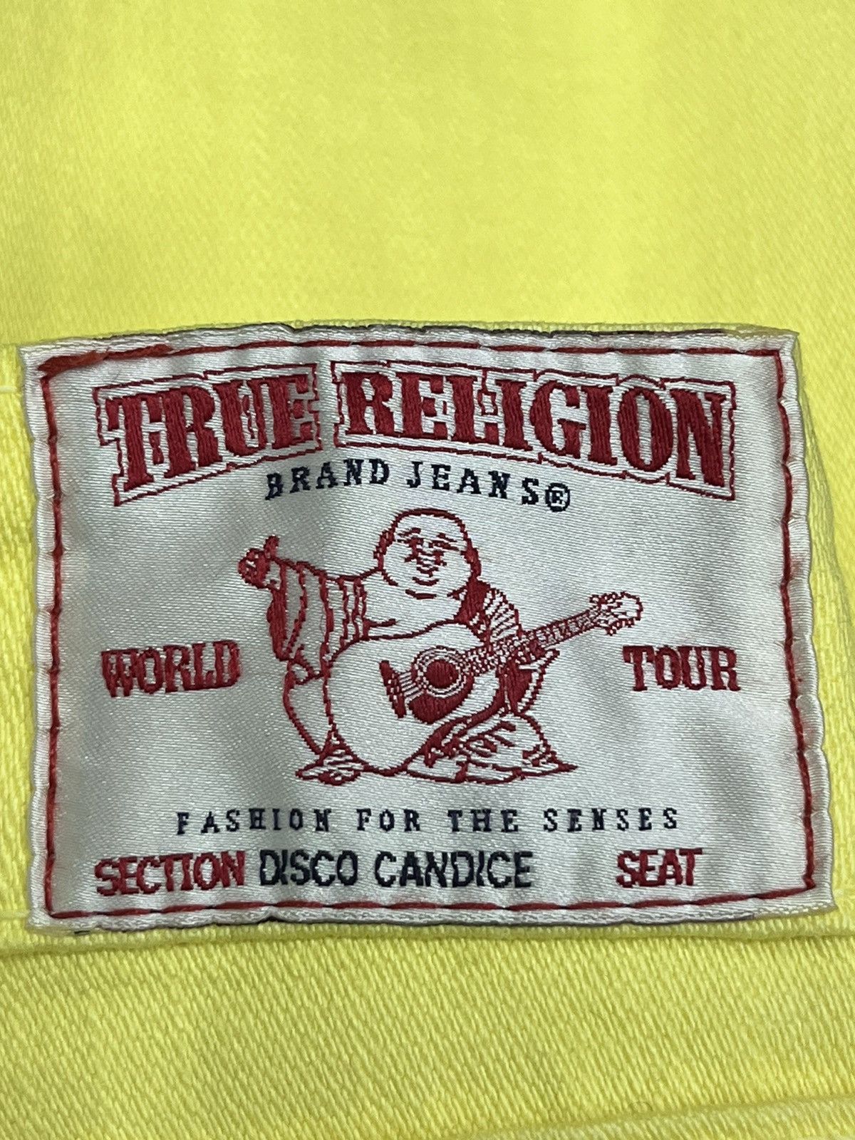 True Religion 🔥SICK YELLOW T RELIGION DISCO CANDICE Crystal Button Flared Size 29" - 2 Thumbnail