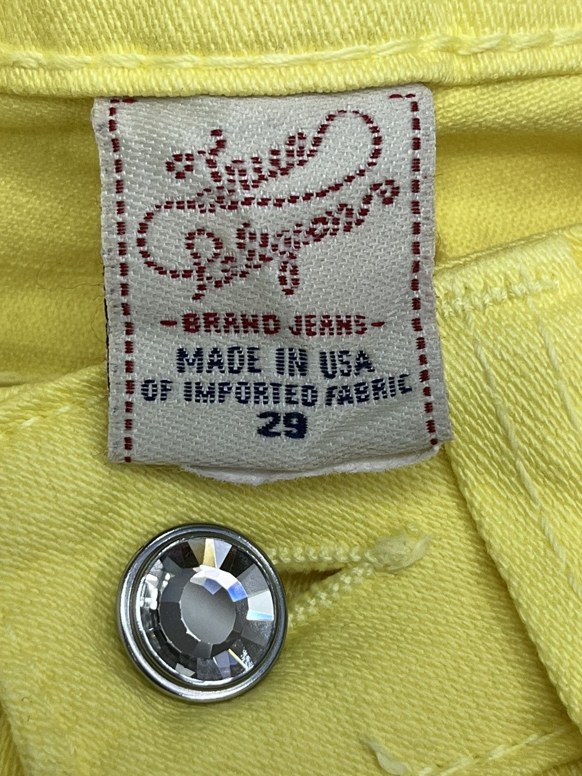 True Religion 🔥SICK YELLOW T RELIGION DISCO CANDICE Crystal Button Flared Size 29" - 11 Thumbnail