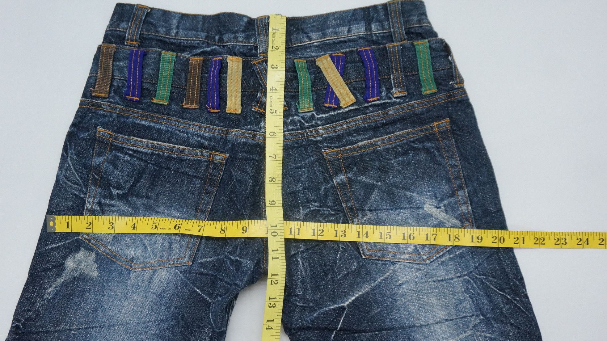 Japanese Brand NYLAUS DARK BLUE Acid Wash Distressed Double Waist Jeans Size US 31 - 16 Thumbnail