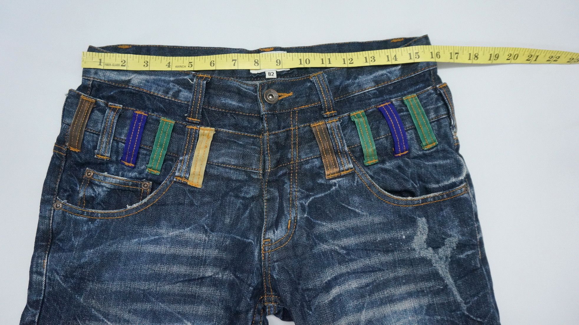 Japanese Brand NYLAUS DARK BLUE Acid Wash Distressed Double Waist Jeans Size US 31 - 12 Thumbnail