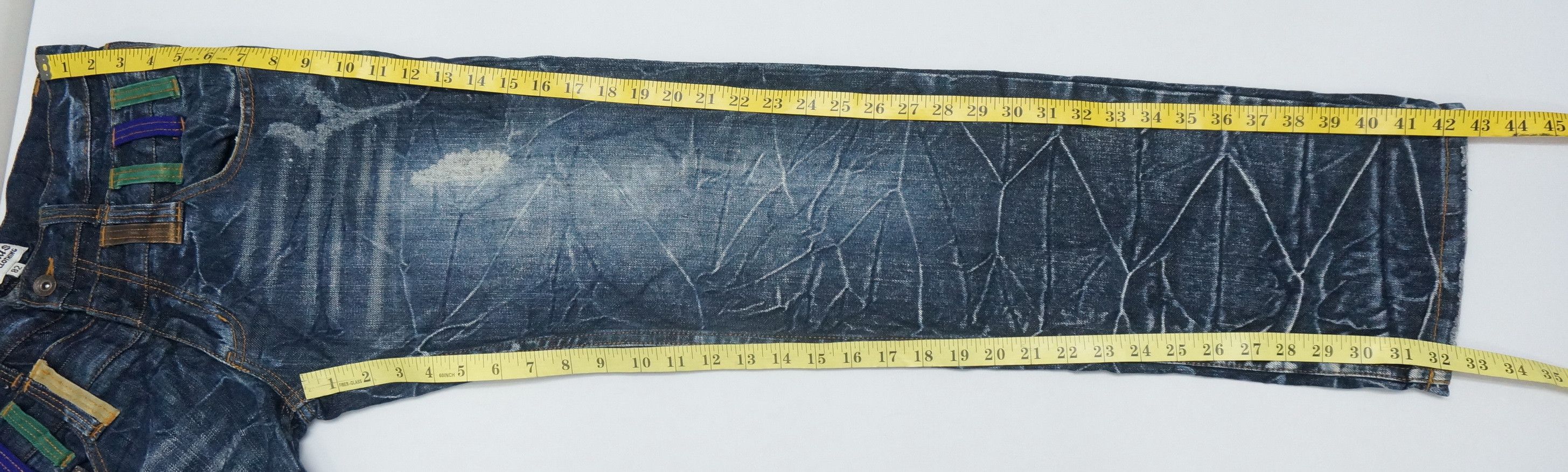 Japanese Brand NYLAUS DARK BLUE Acid Wash Distressed Double Waist Jeans Size US 31 - 14 Thumbnail