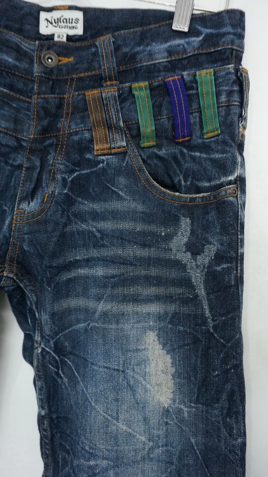 Japanese Brand NYLAUS DARK BLUE Acid Wash Distressed Double Waist Jeans Size US 31 - 7 Thumbnail