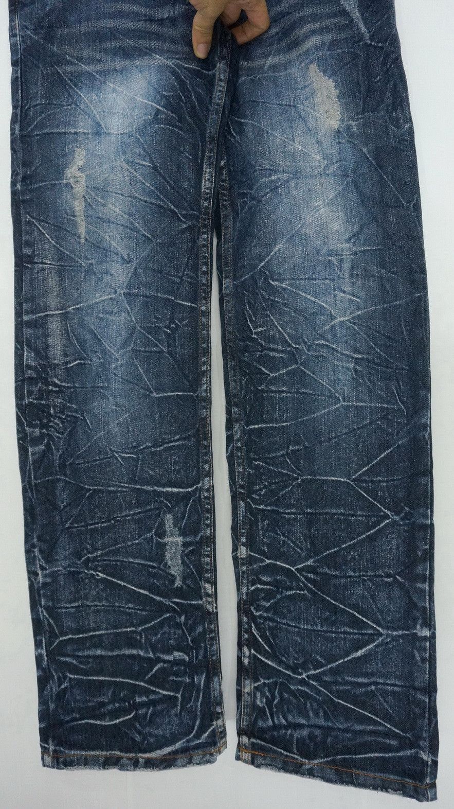 Japanese Brand NYLAUS DARK BLUE Acid Wash Distressed Double Waist Jeans Size US 31 - 8 Thumbnail