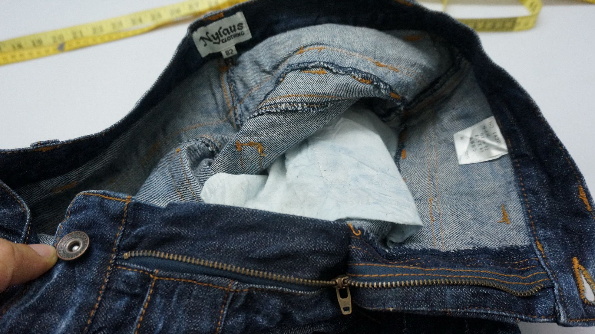 Japanese Brand NYLAUS DARK BLUE Acid Wash Distressed Double Waist Jeans Size US 31 - 17 Thumbnail