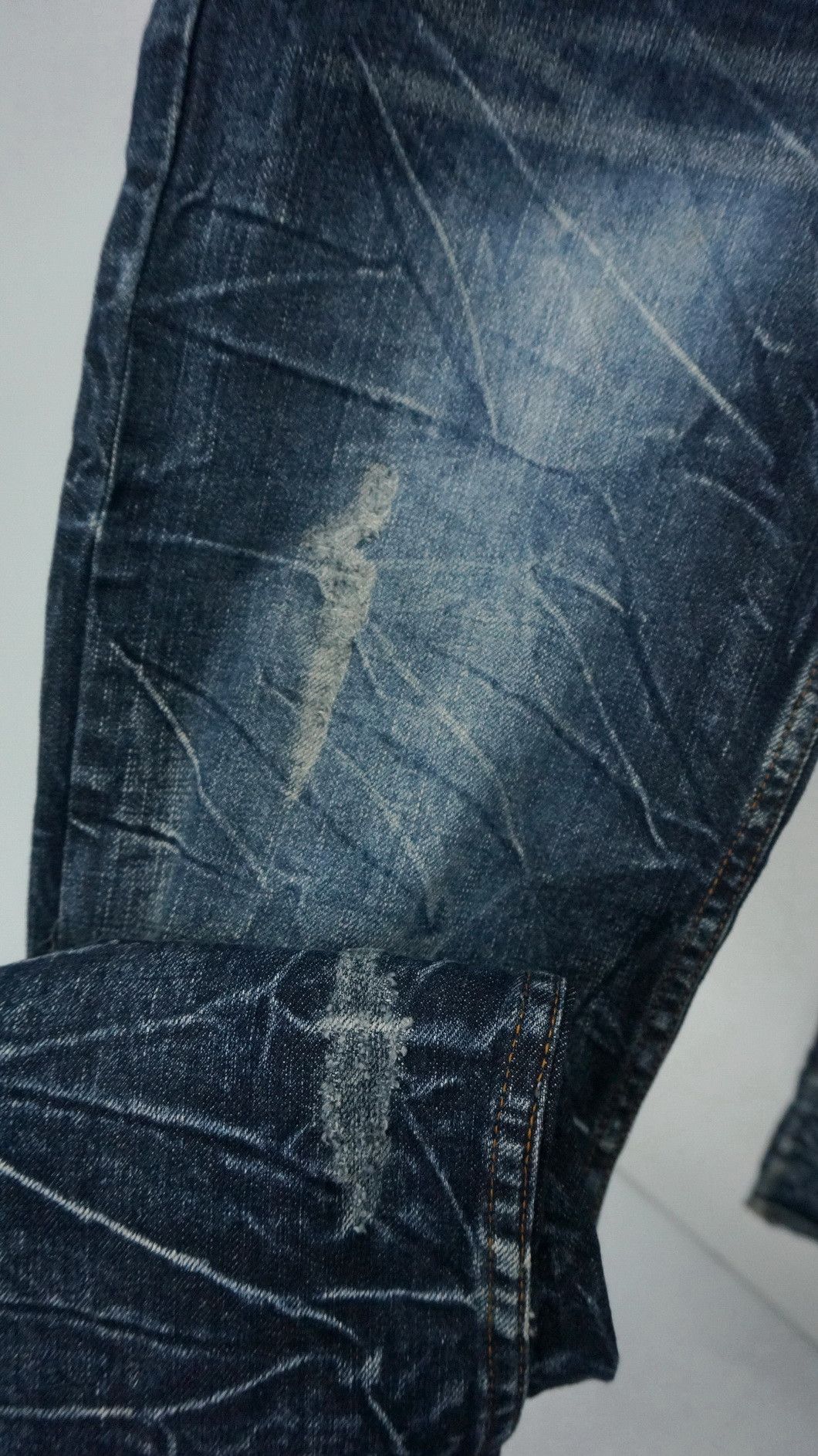 Japanese Brand NYLAUS DARK BLUE Acid Wash Distressed Double Waist Jeans Size US 31 - 9 Thumbnail