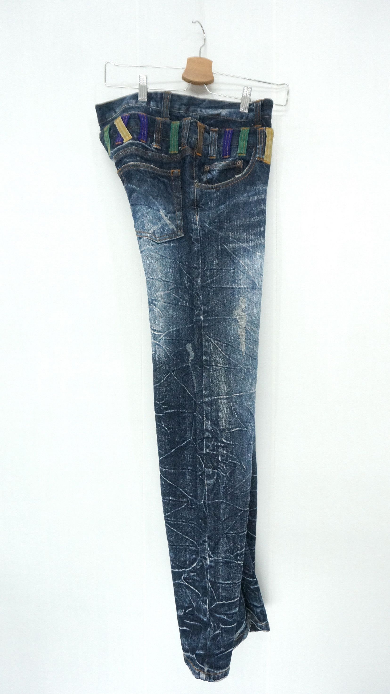 Japanese Brand NYLAUS DARK BLUE Acid Wash Distressed Double Waist Jeans Size US 31 - 3 Thumbnail