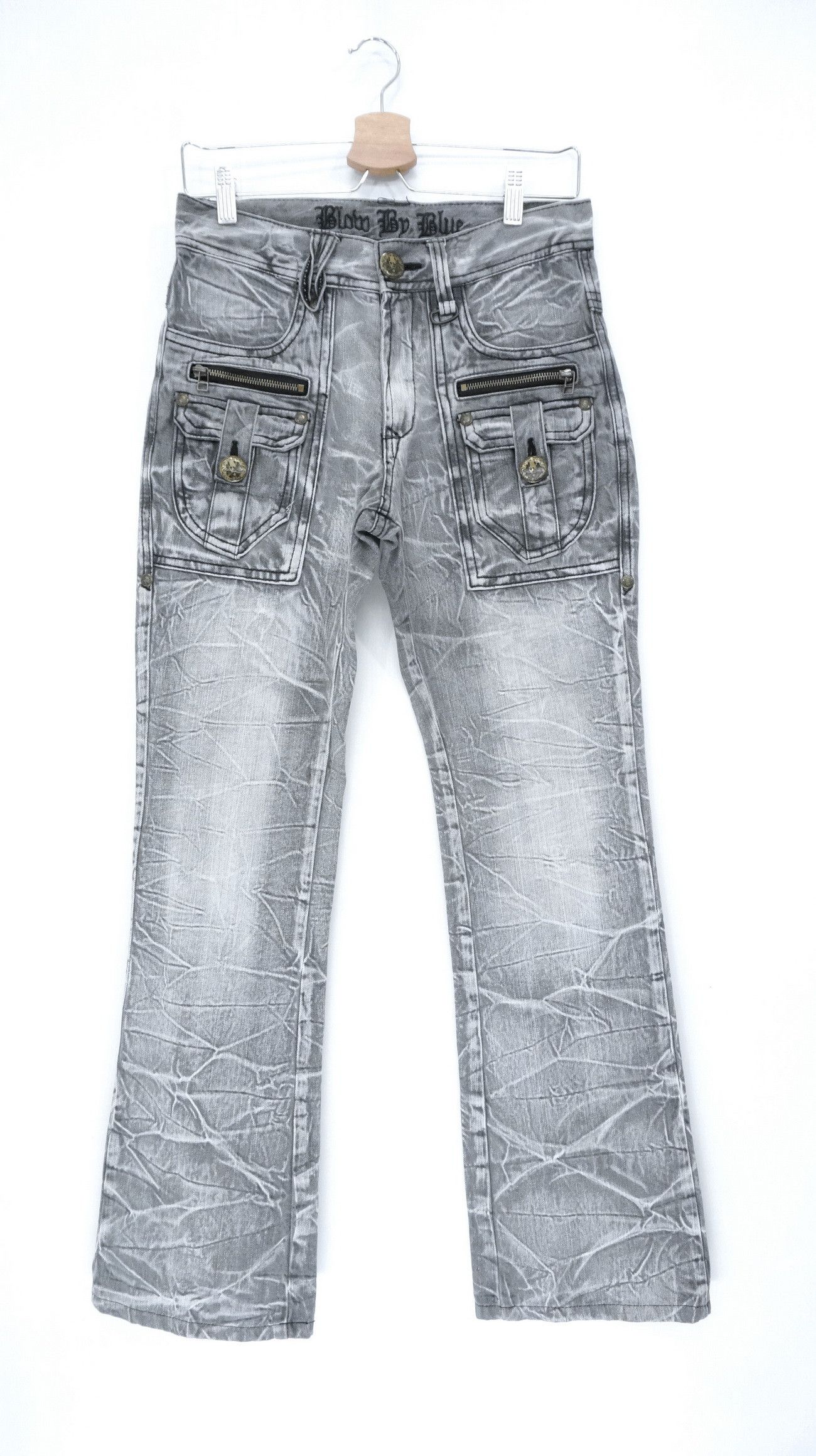 image of Distressed Denim x Vintage Flare VTG Blow By Blue Bush Multipocket Distressed Jeans in Grey White (
