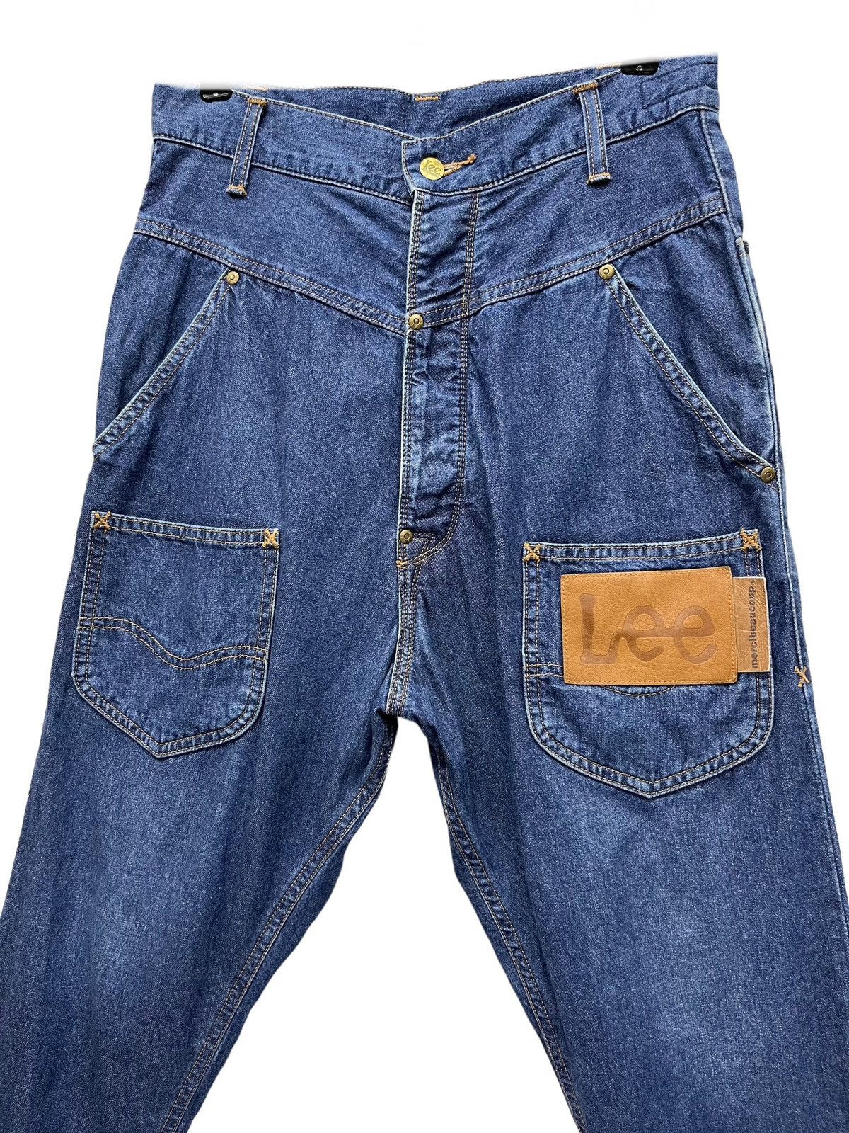 image of Issey Miyake x Lee Mercibeaucop X Lee Drop Crotch Reverse Upfront Back Pocket in Blue (Size 29)