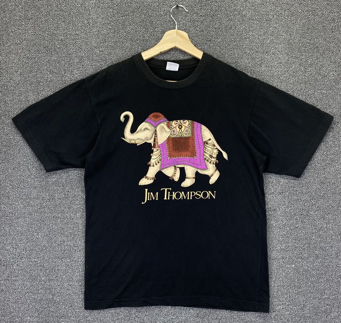 image of Vintage Jim Thompson Habitat Art Printed Elephant T Shirts, Men's (Size Small)