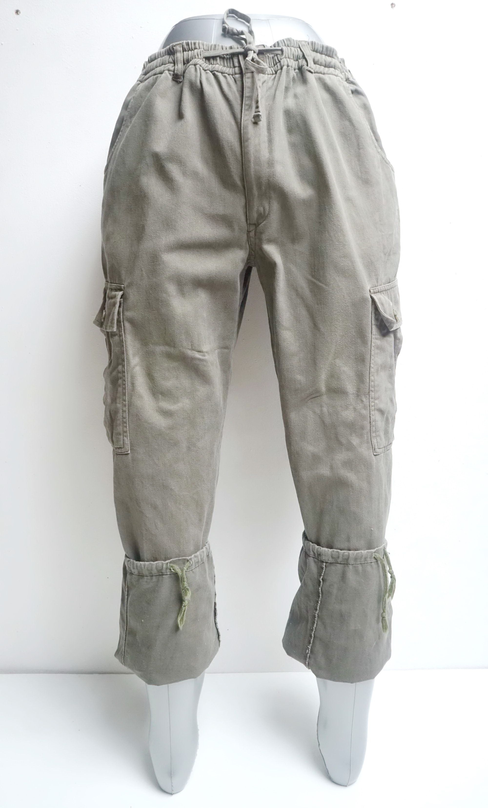 Japanese Brand Army Green Drawstring Baggy Cargo Pants Size US 33 - 3 Thumbnail
