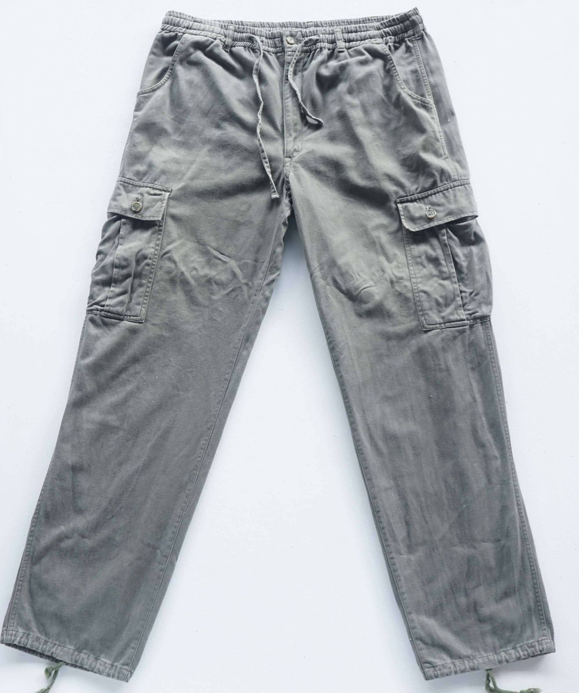 Japanese Brand Army Green Drawstring Baggy Cargo Pants Size US 33 - 1 Thumbnail