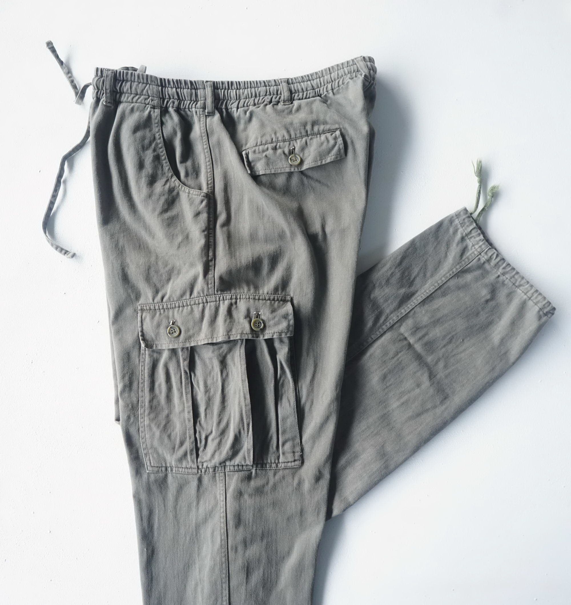 Japanese Brand Army Green Drawstring Baggy Cargo Pants Size US 33 - 2 Thumbnail
