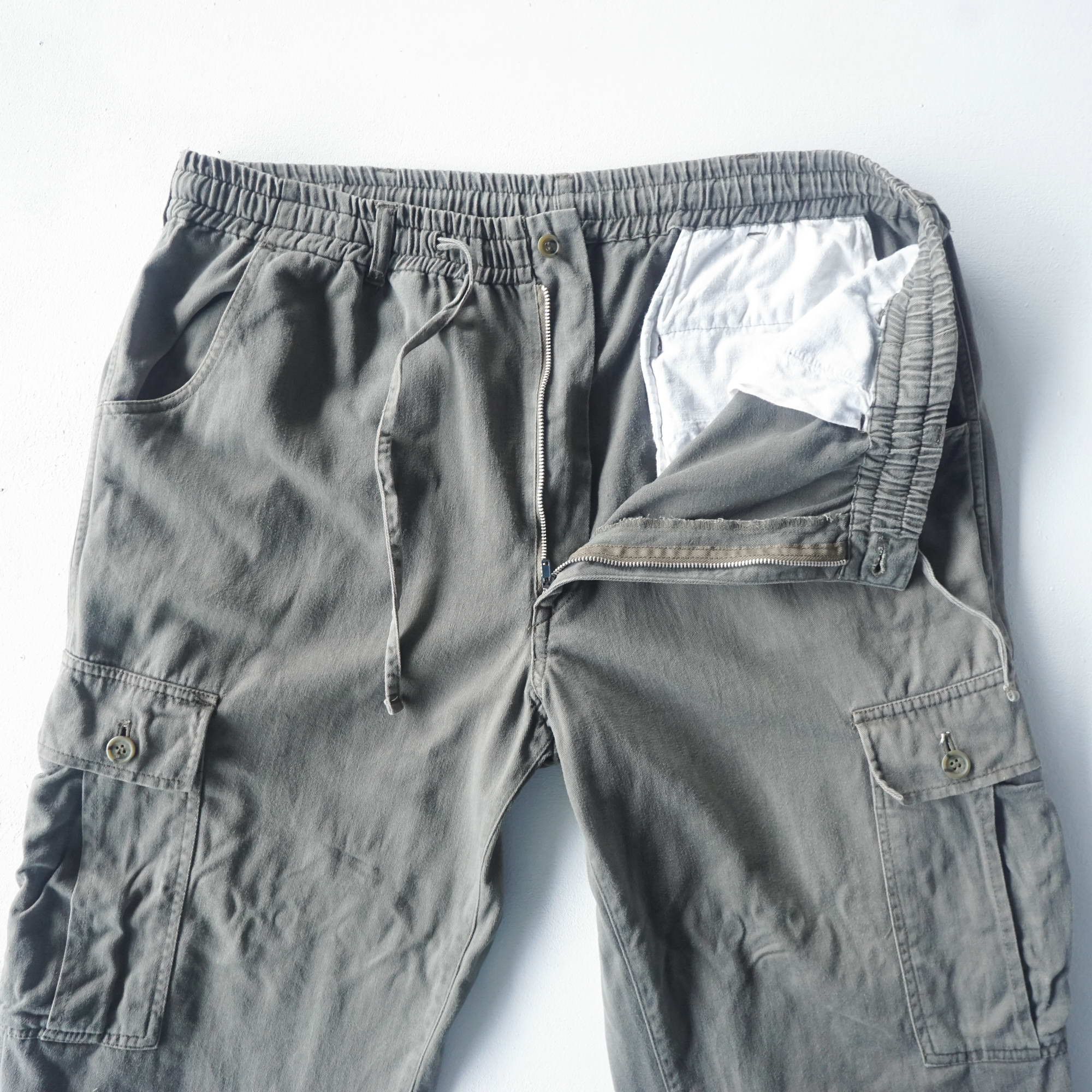 Japanese Brand Army Green Drawstring Baggy Cargo Pants Size US 33 - 7 Thumbnail