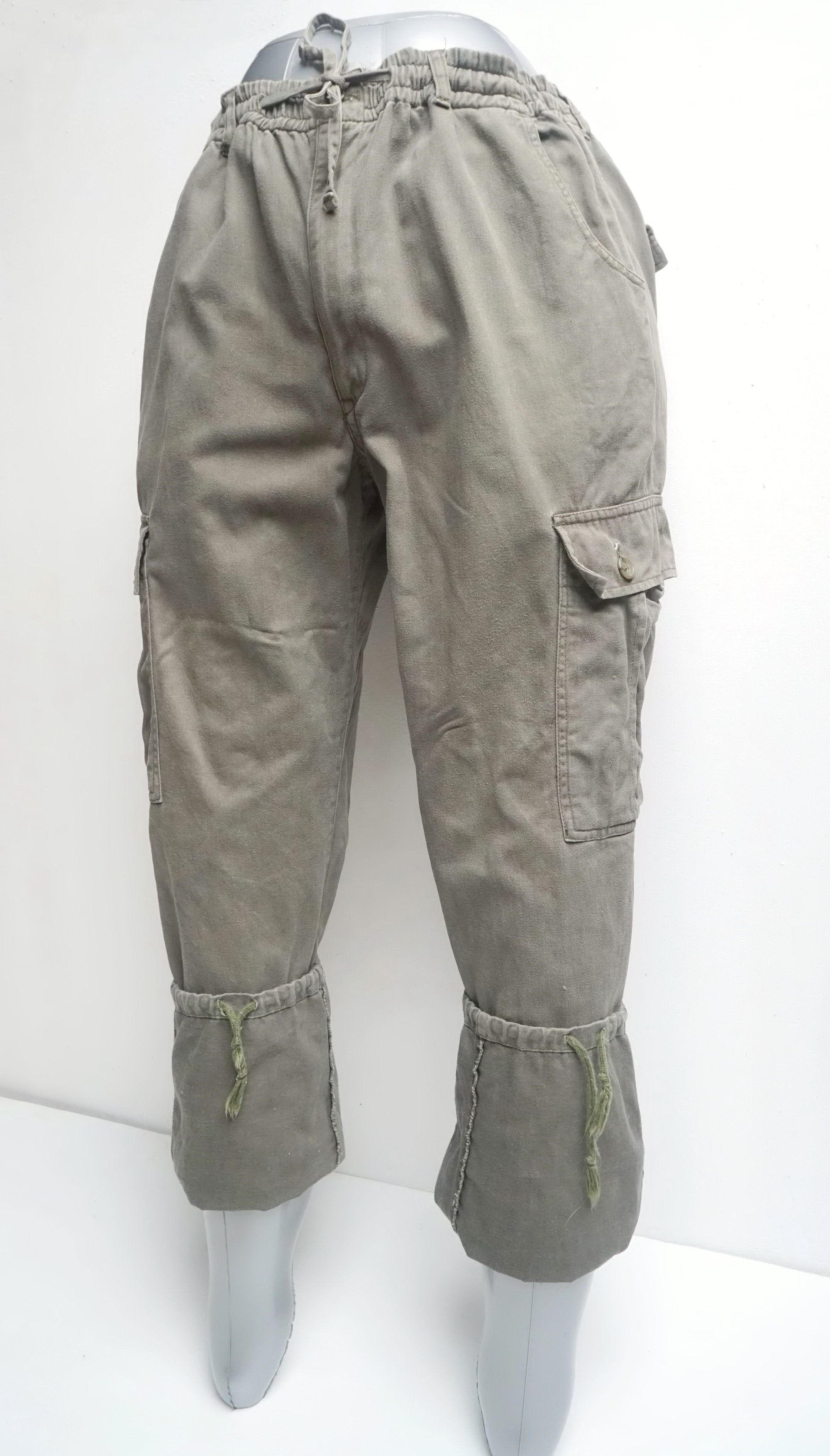 Japanese Brand Army Green Drawstring Baggy Cargo Pants Size US 33 - 14 Thumbnail