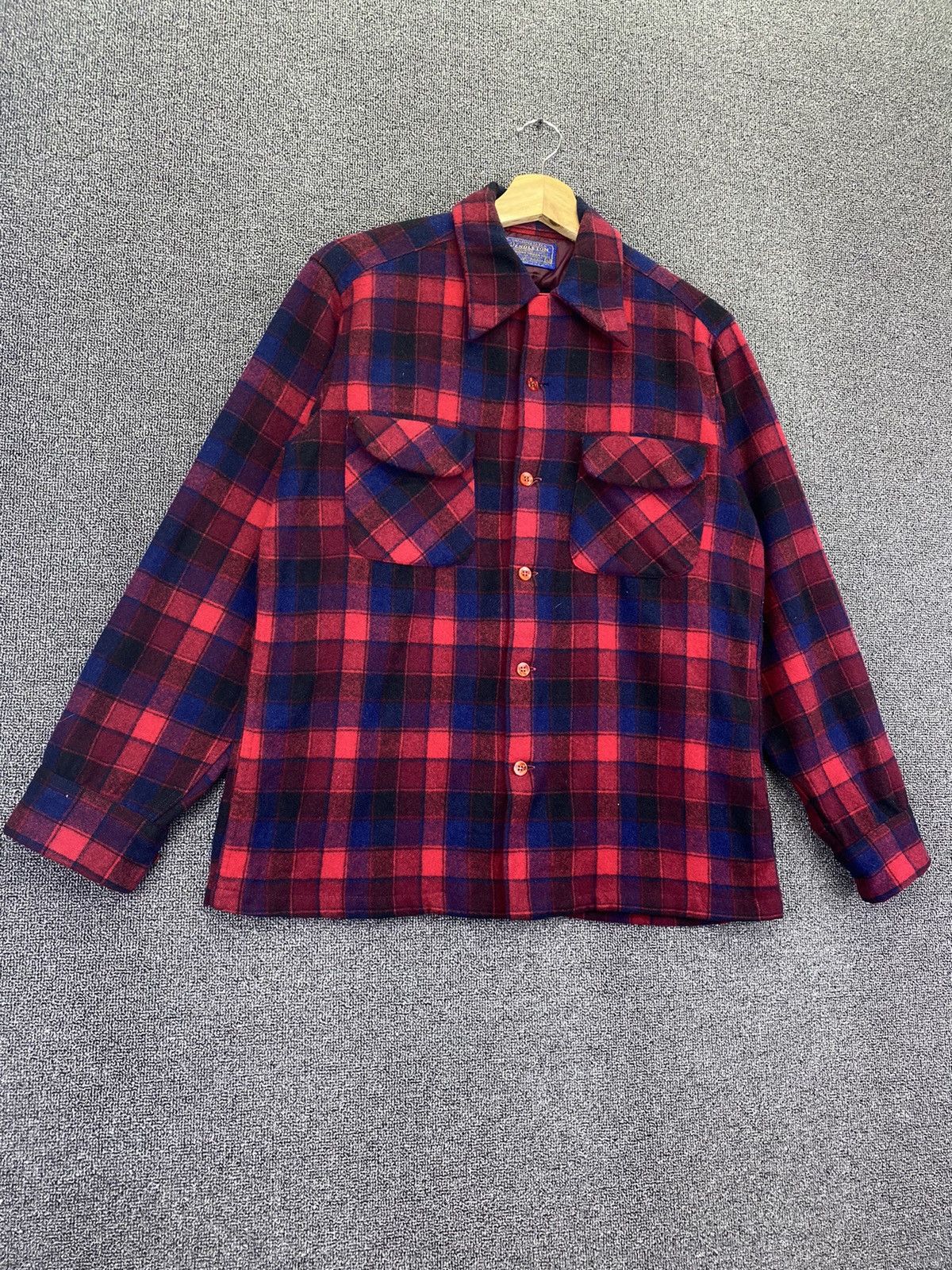 Pendleton Vintage 60s Pendleton Wool Flap Pocket Flannel Checkered Size M / US 6-8 / IT 42-44 - 2 Thumbnail