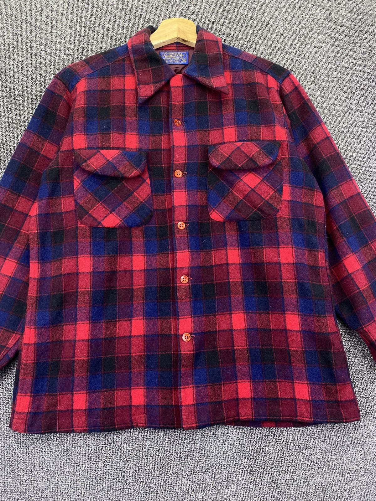 Pendleton Vintage 60s Pendleton Wool Flap Pocket Flannel Checkered Size M / US 6-8 / IT 42-44 - 3 Thumbnail