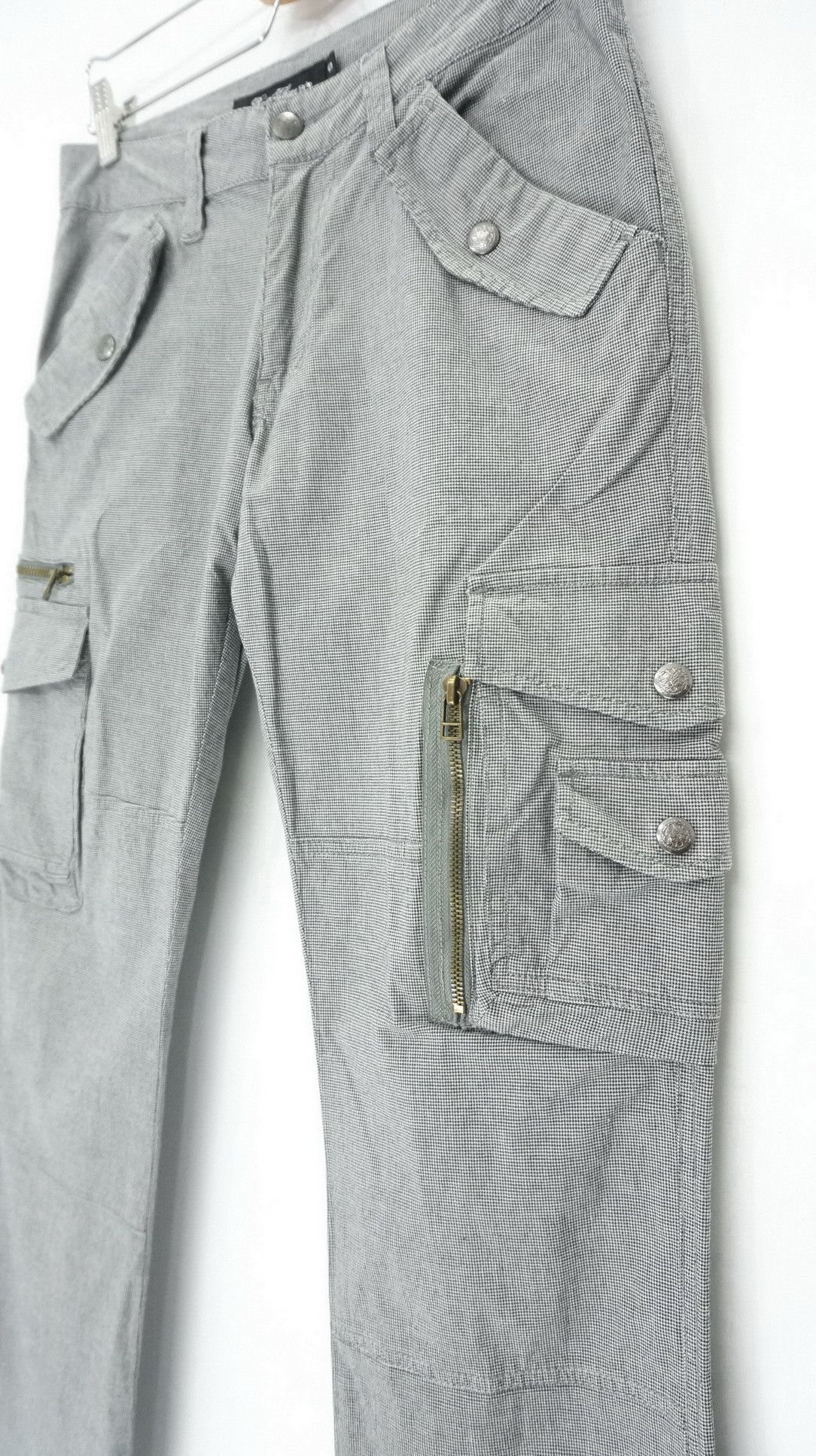 Japanese Brand ROOT THREE Low Rise Flare Leg Houndstooth Light Cargo Pants Size US 29 - 6 Thumbnail