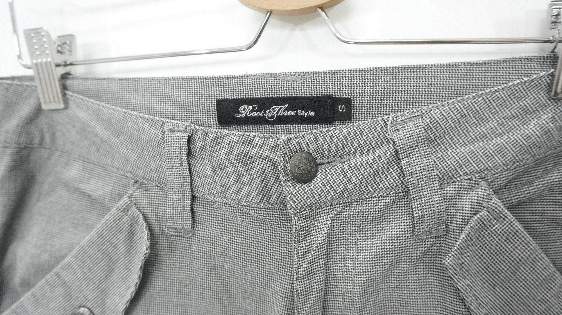 Japanese Brand ROOT THREE Low Rise Flare Leg Houndstooth Light Cargo Pants Size US 29 - 5 Thumbnail