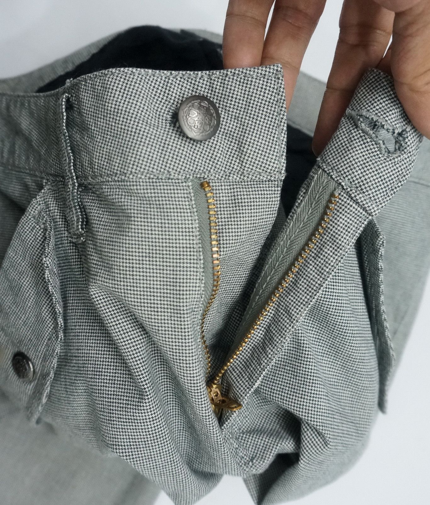 Japanese Brand ROOT THREE Low Rise Flare Leg Houndstooth Light Cargo Pants Size US 29 - 20 Thumbnail