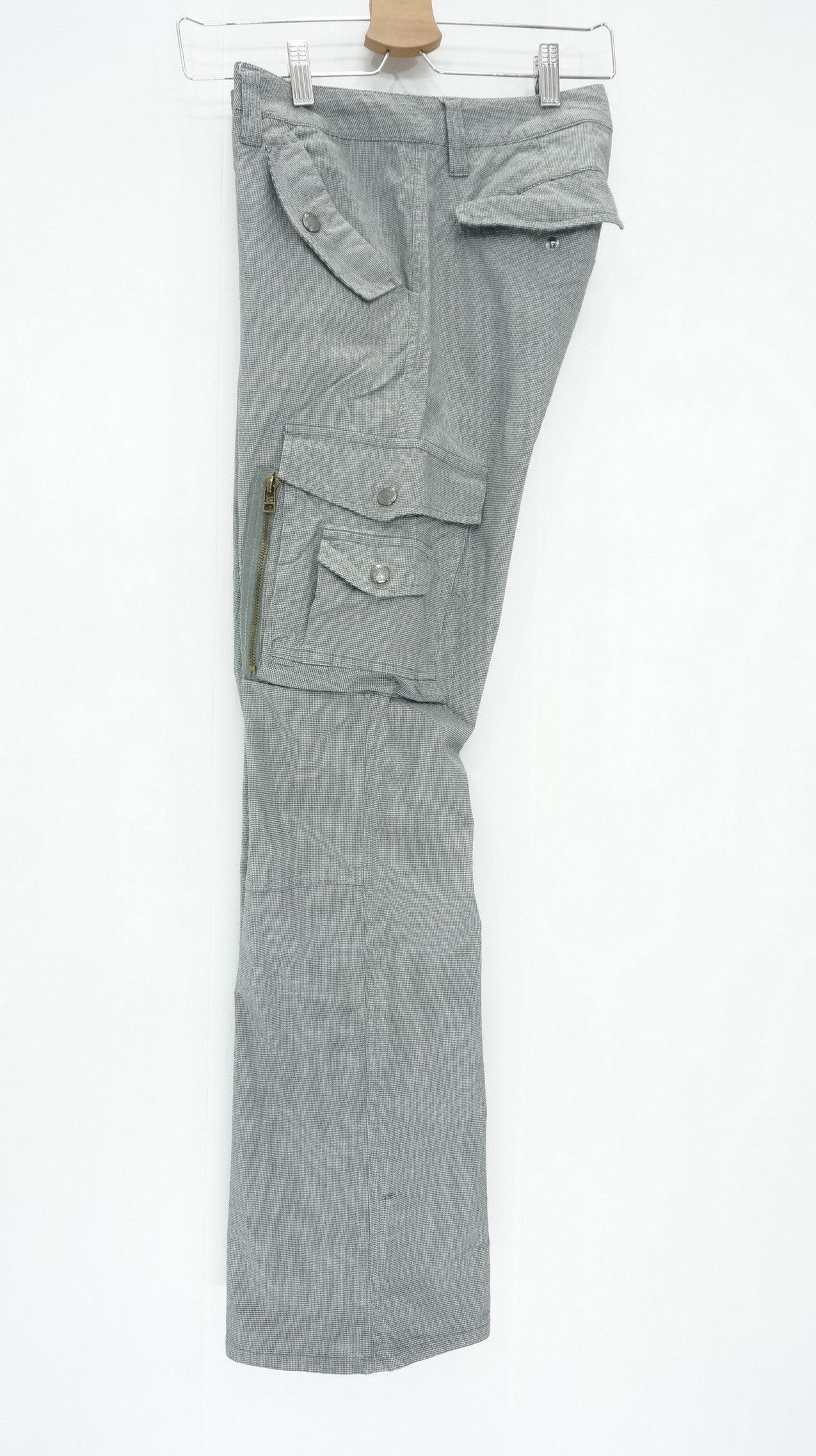 Japanese Brand ROOT THREE Low Rise Flare Leg Houndstooth Light Cargo Pants Size US 29 - 3 Thumbnail