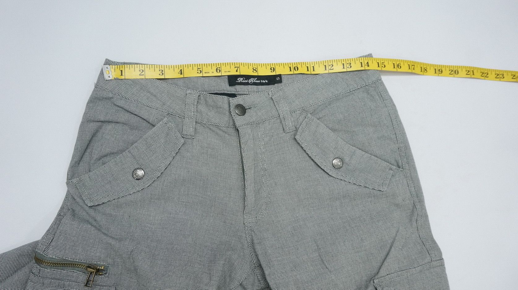 Japanese Brand ROOT THREE Low Rise Flare Leg Houndstooth Light Cargo Pants Size US 29 - 16 Thumbnail
