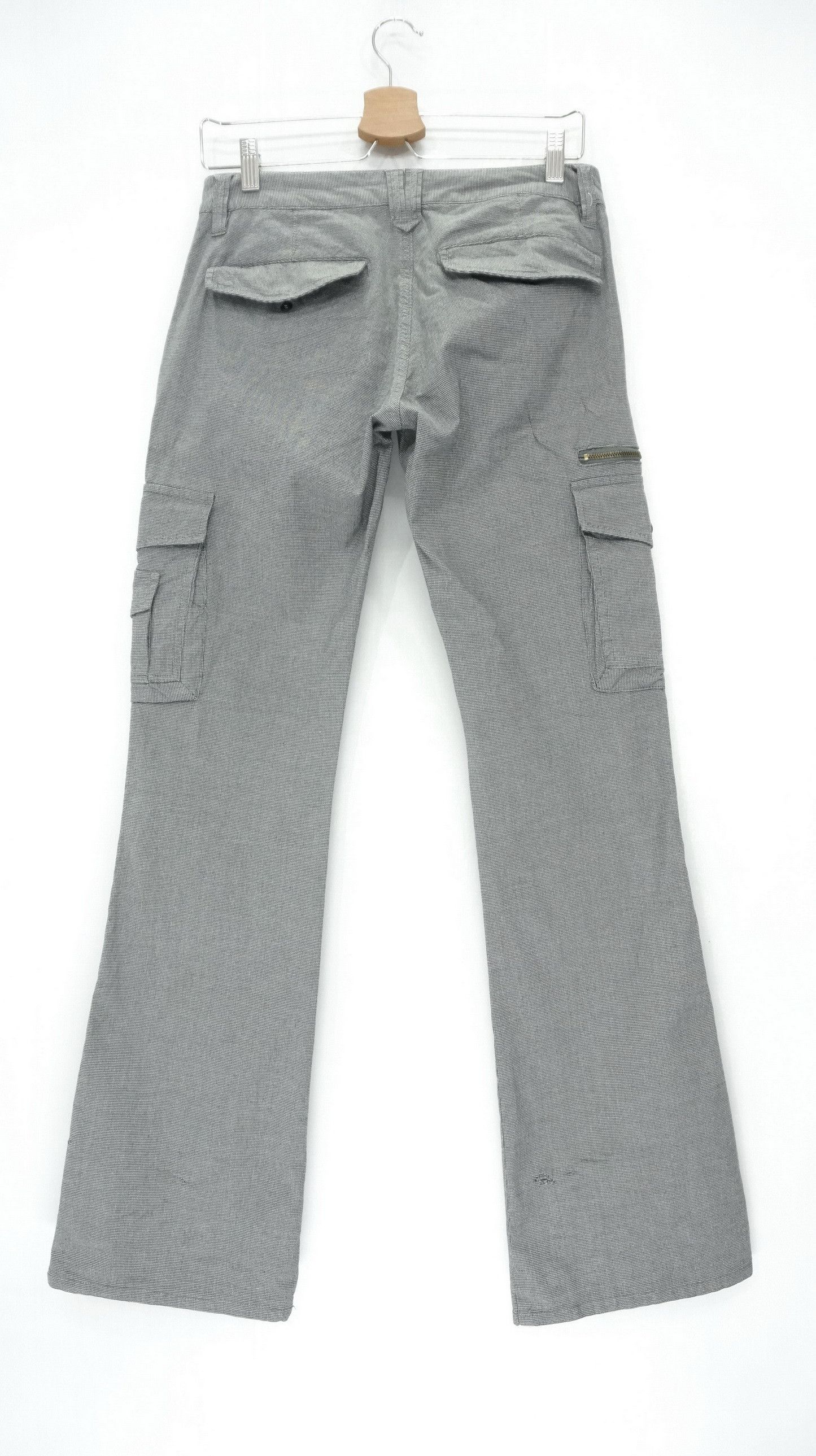 Japanese Brand ROOT THREE Low Rise Flare Leg Houndstooth Light Cargo Pants Size US 29 - 4 Thumbnail