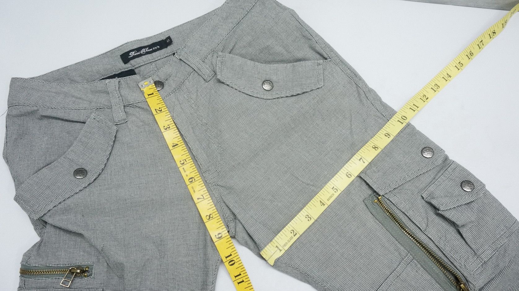 Japanese Brand ROOT THREE Low Rise Flare Leg Houndstooth Light Cargo Pants Size US 29 - 14 Thumbnail
