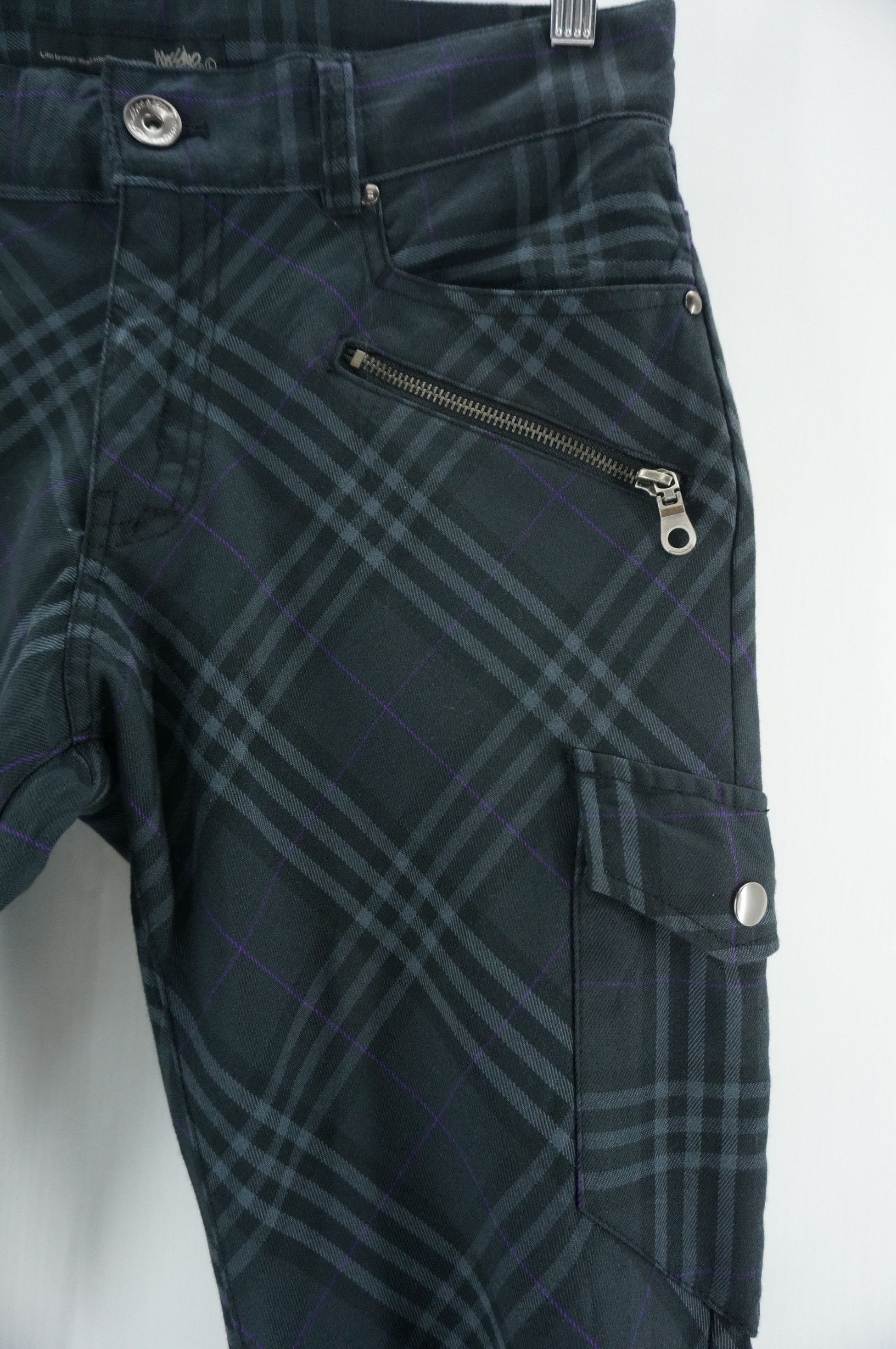 image of Mossimo Polyester Rayon Plaid Multipocket Skinny Fit Pants in Dark Grey Plaid, Men's (Size 32)