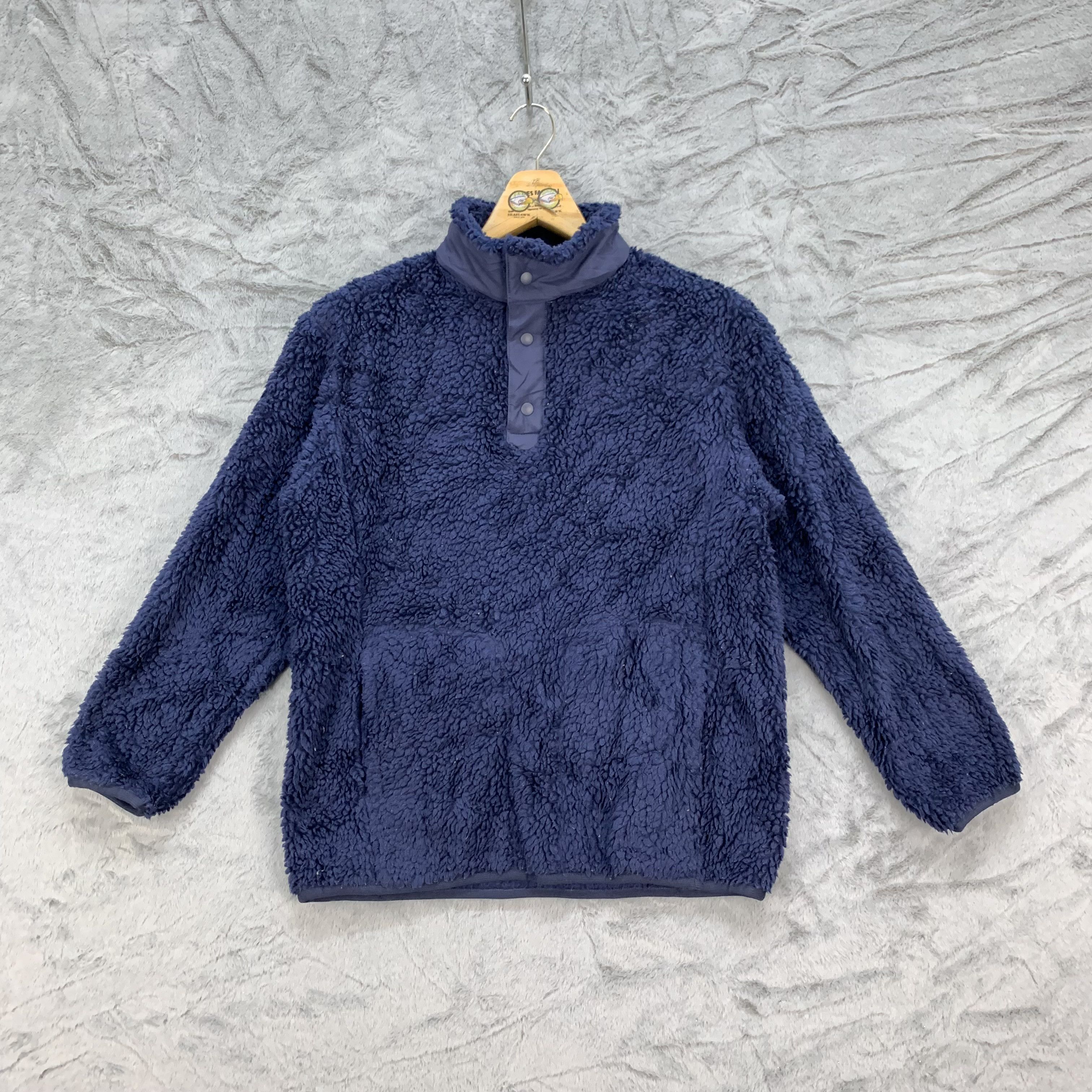 image of Uniqlo x White Mountaineering Snap Button Deep Pile Fleece 4151-144 in Blue, Men's (Size XS)