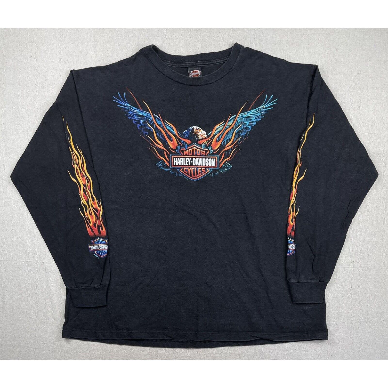 00'S Harley-Davidson Fire Pattern Long Sleeve T-Shirt Made in USA Men's XL /eaa523582 main image 1
