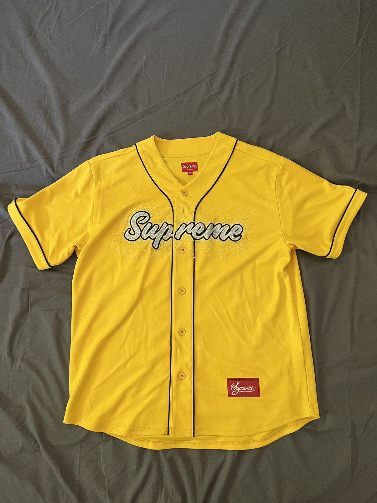 Supreme Supreme Rhinestone Baseball Jersey Yellow SS20 | Grailed
