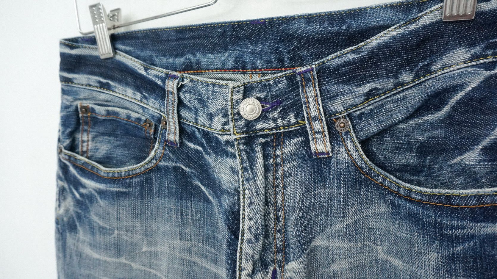 Japanese Brand Dope! TAKEO KIKUCHI Vtg Worn Distressed Patch Pocket Jeans Size US 30 / EU 46 - 9 Thumbnail