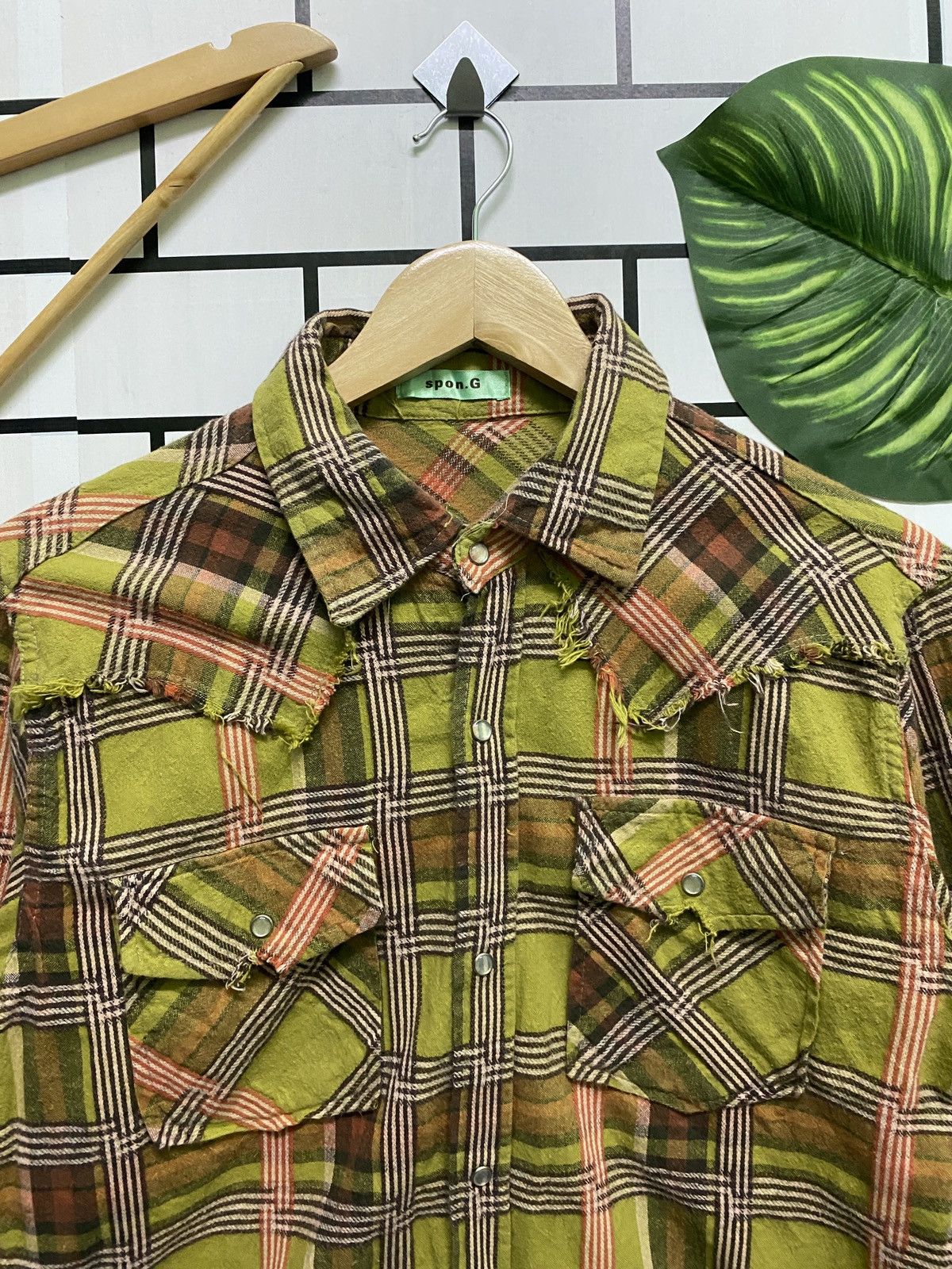Designer × Japanese Brand × Vintage spon.G Checked Tartan Distressed Design Flannel Size US M / EU 48-50 / 2 - 3 Thumbnail