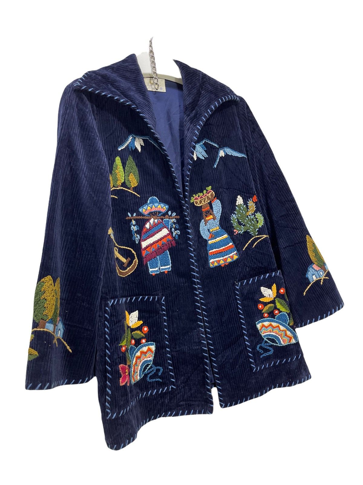 Art Comes First Vtg Full Hand Embroy Mexican Motive Corduroy Jacket 26🟩 Size US M / EU 48-50 / 2 - 2 Thumbnail