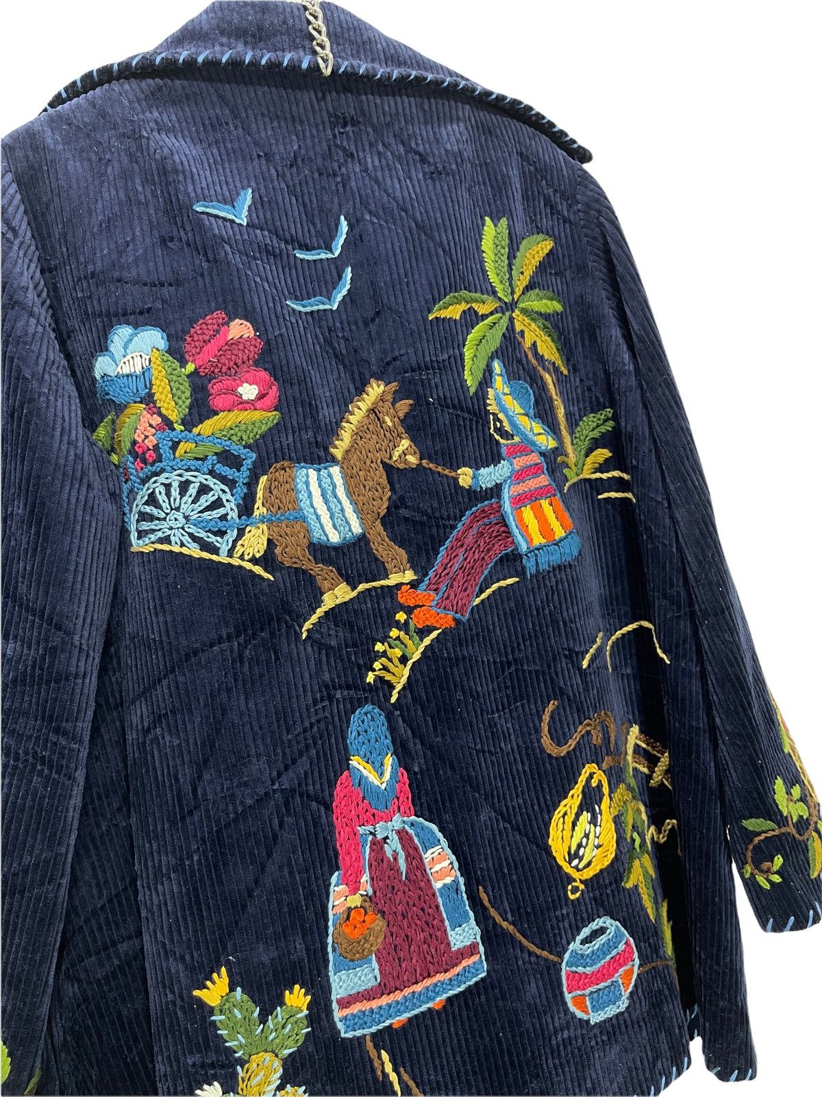 Art Comes First Vtg Full Hand Embroy Mexican Motive Corduroy Jacket 26🟩 Size US M / EU 48-50 / 2 - 8 Thumbnail