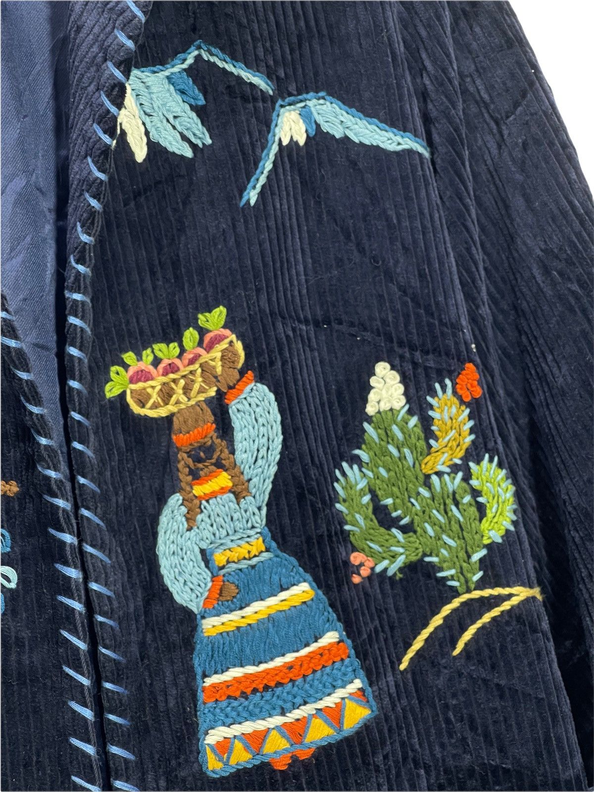 Art Comes First Vtg Full Hand Embroy Mexican Motive Corduroy Jacket 26🟩 Size US M / EU 48-50 / 2 - 5 Thumbnail