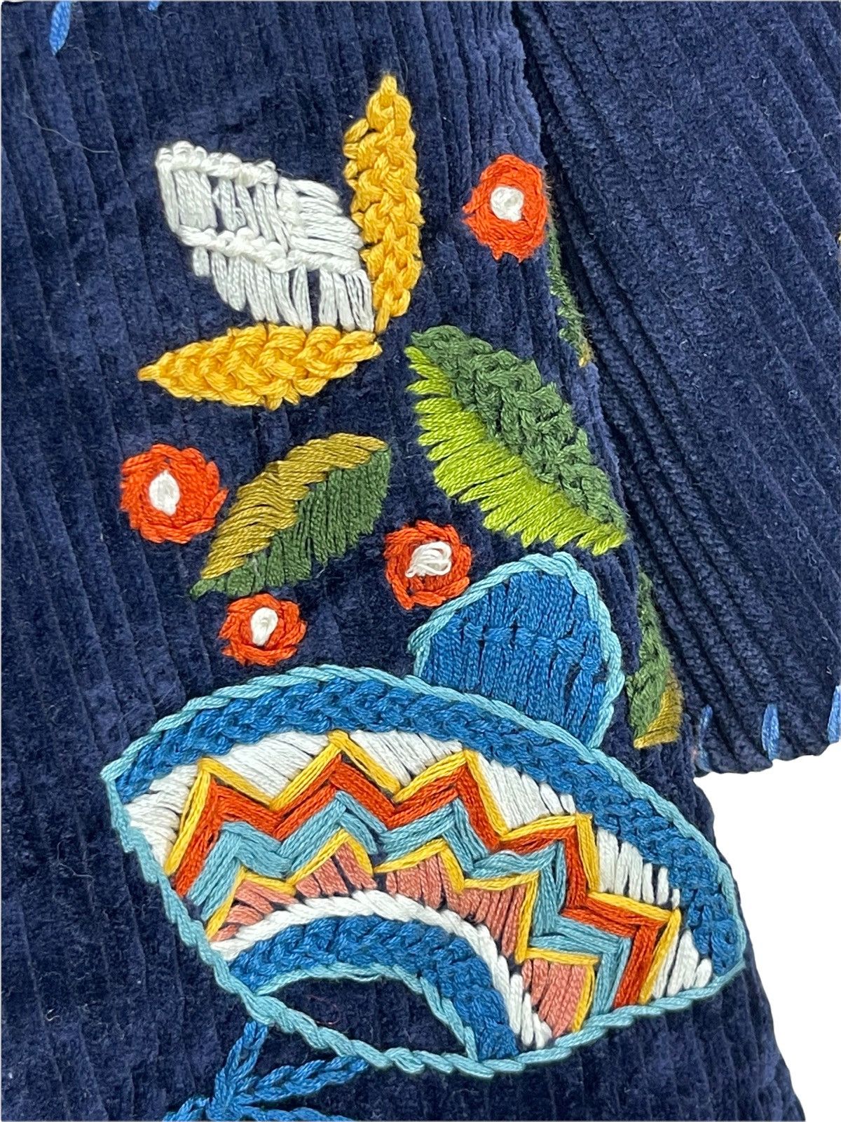 Art Comes First Vtg Full Hand Embroy Mexican Motive Corduroy Jacket 26🟩 Size US M / EU 48-50 / 2 - 4 Thumbnail